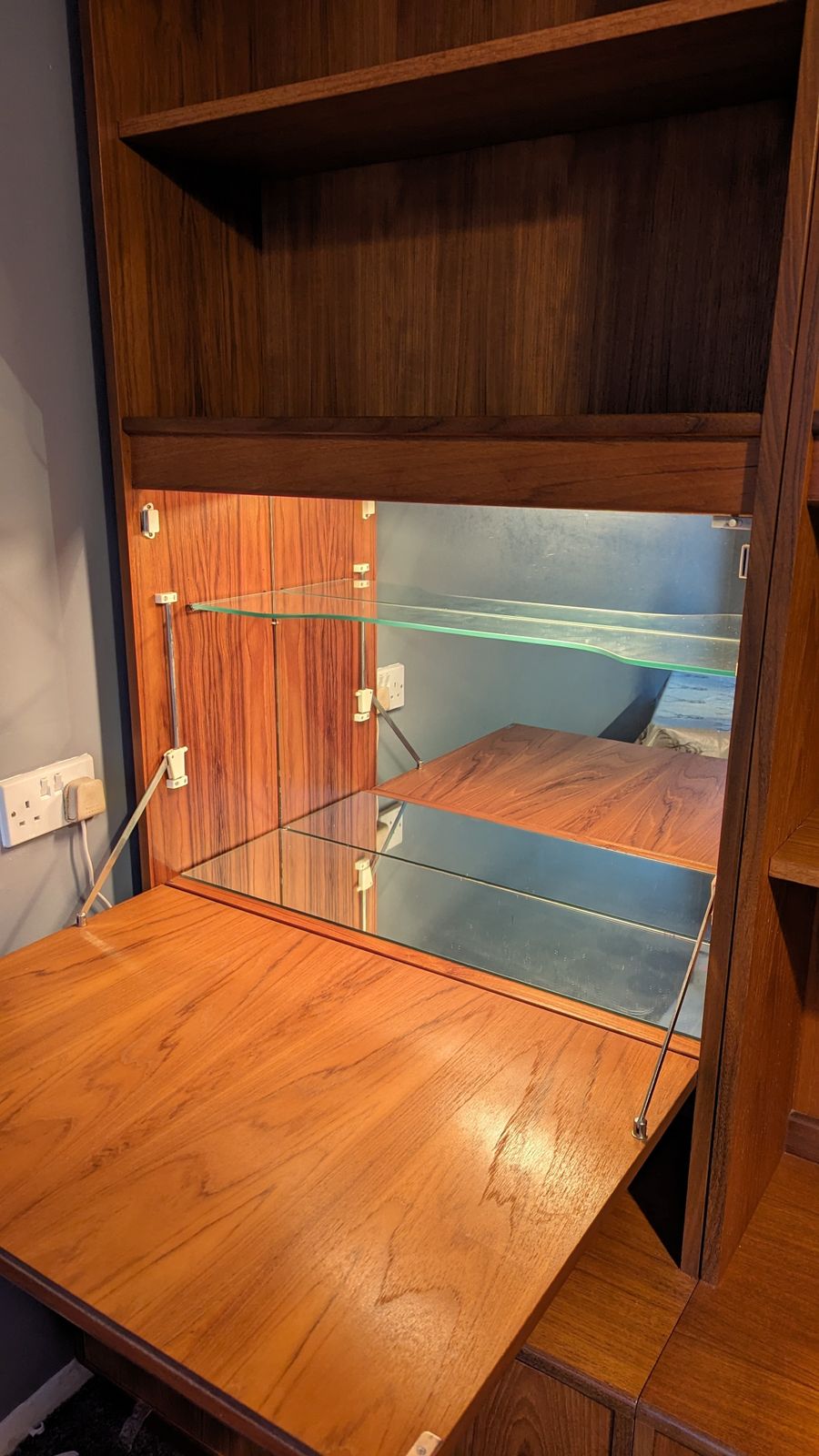 Furniture Reduced!!! 3 X G Plan Matching Tall Cabinets   All In Beautiful Condition With Original Lights Working. 1 X Bureau, 1 X Bar, 1 X Glass And Cutlery photo