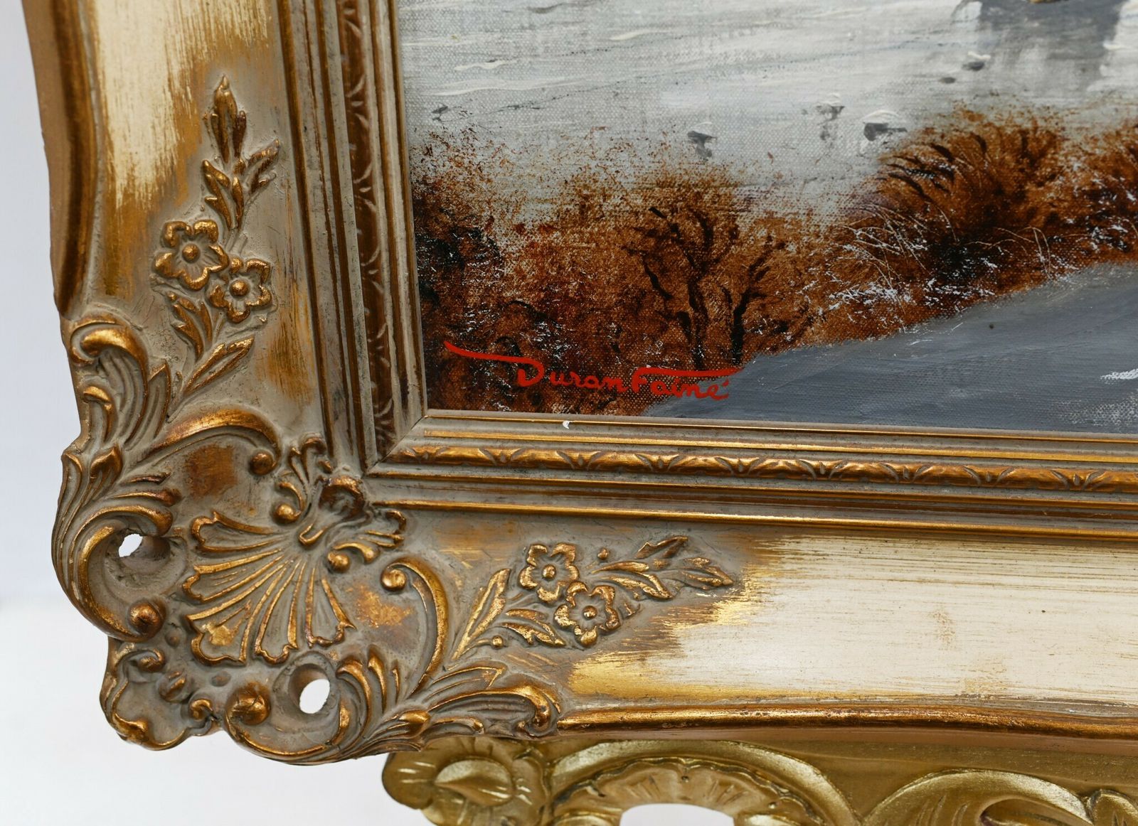 Flemish Oil Painting Winter Snow Landscape Gilt photo Art