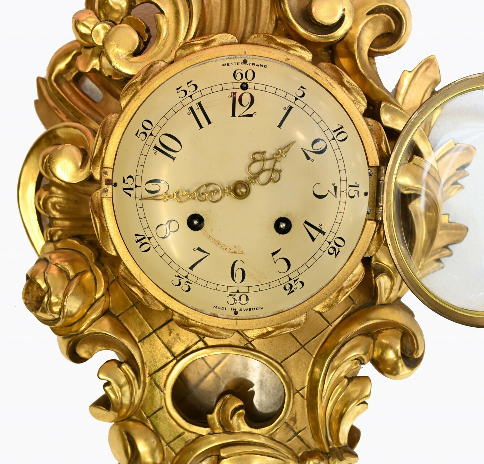 Scandanavian Wall Clock Antique Carved Rococo Giltwood Clocks photo 750.0