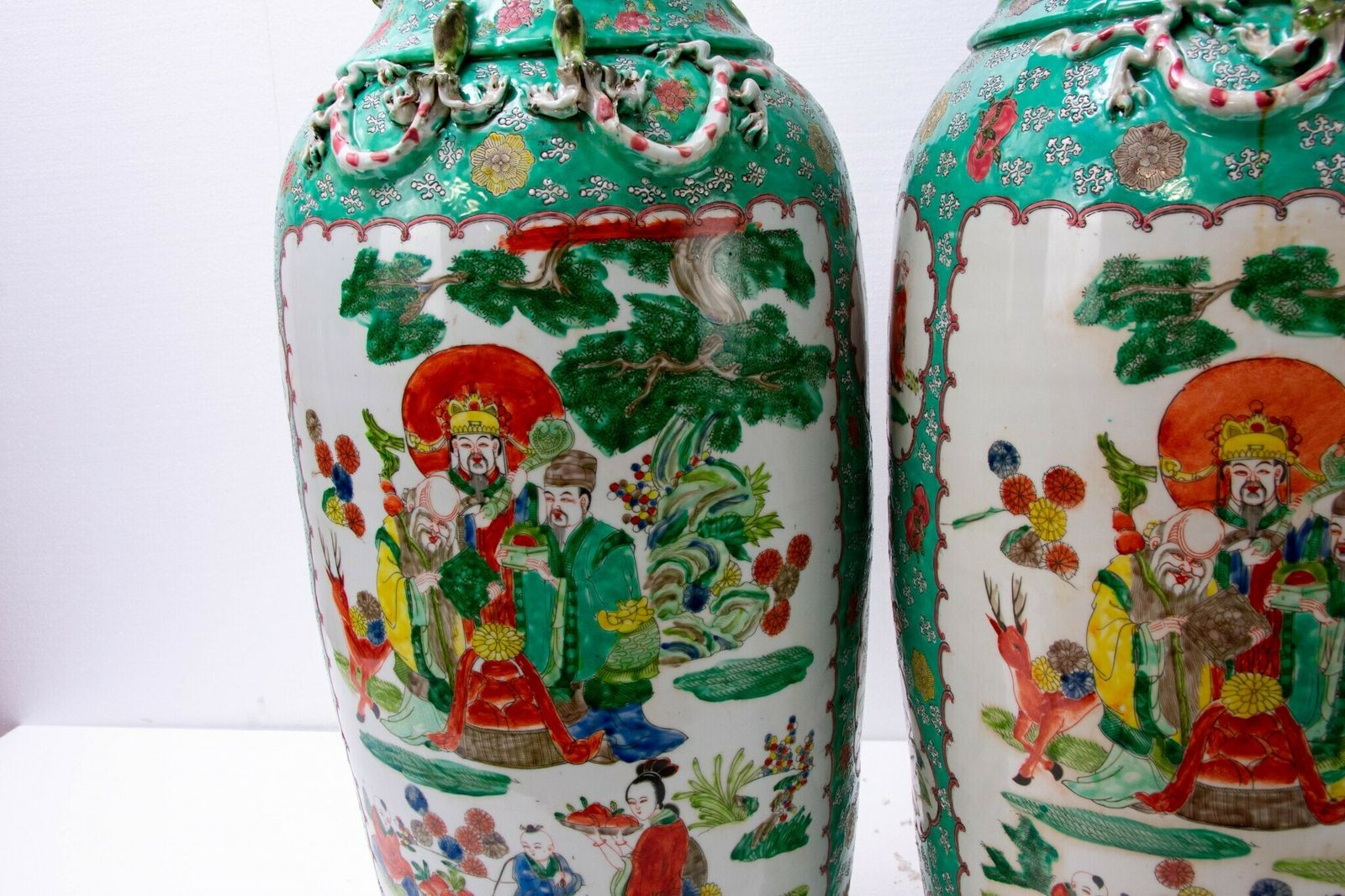 Large Canton Porcelain Urns   Chinese Cantonese Asian Porcelain Vases photo furniture