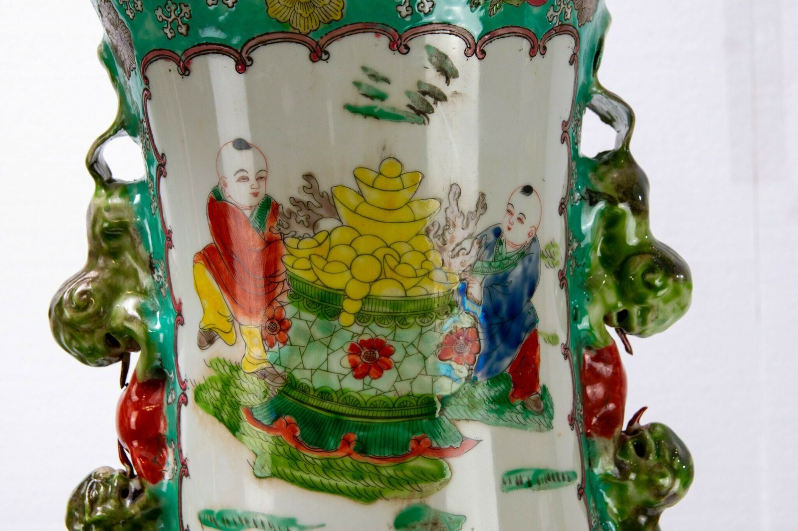 photo furniture Large Canton Porcelain Urns   Chinese Cantonese Asian Porcelain Vases