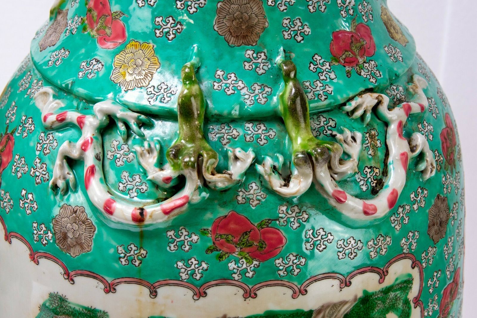 photo for sale Large Canton Porcelain Urns   Chinese Cantonese Asian Porcelain Vases