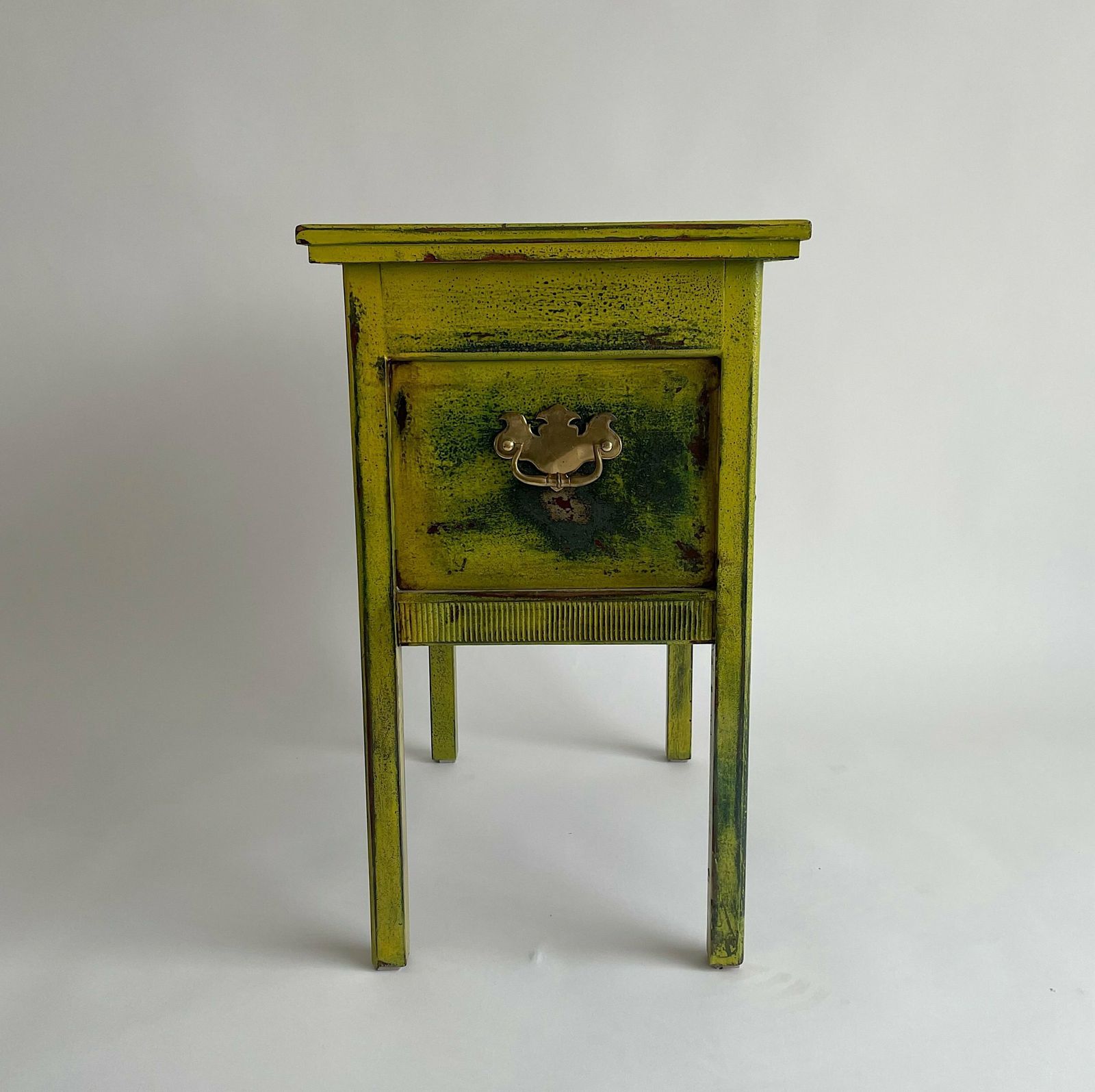 Reworked Antique Sewing Box Side Table With Vibrant Lacquered Finish And Gold Hardware photo furniture