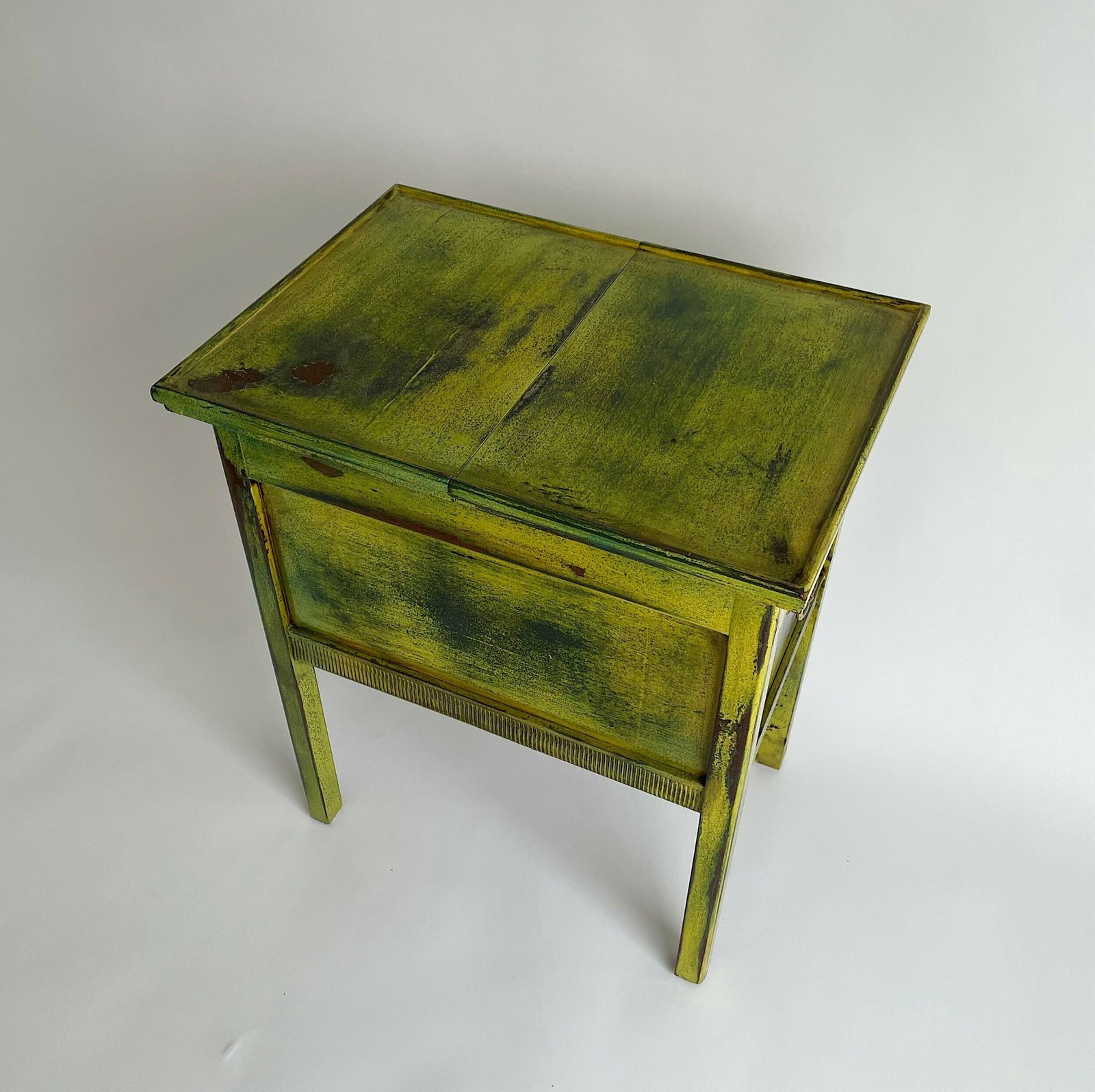 photo for sale Reworked Antique Sewing Box Side Table With Vibrant Lacquered Finish And Gold Hardware
