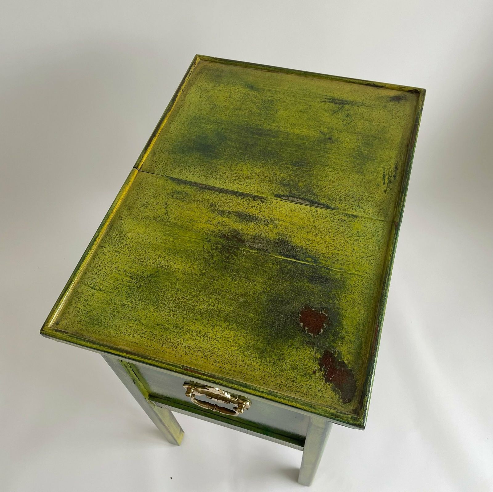 250.0 Reworked Antique Sewing Box Side Table With Vibrant Lacquered Finish And Gold Hardware photo