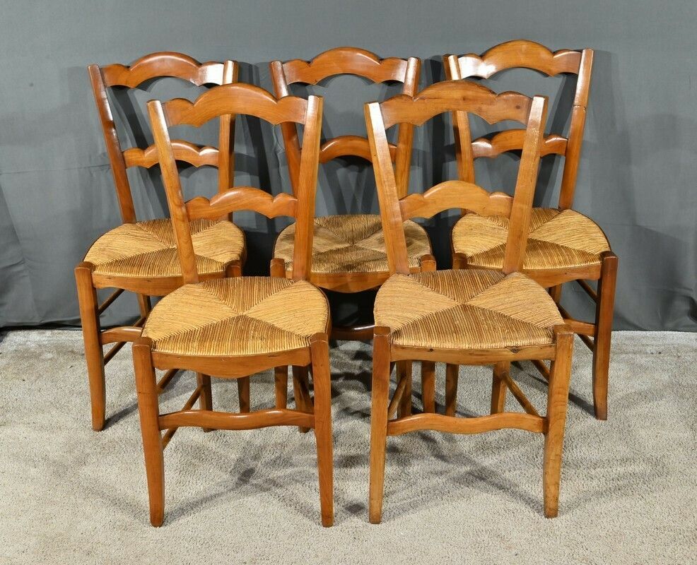 Suite Of 5 Cherry Country Chairs, Louis Philippe Style – Late 19th Century