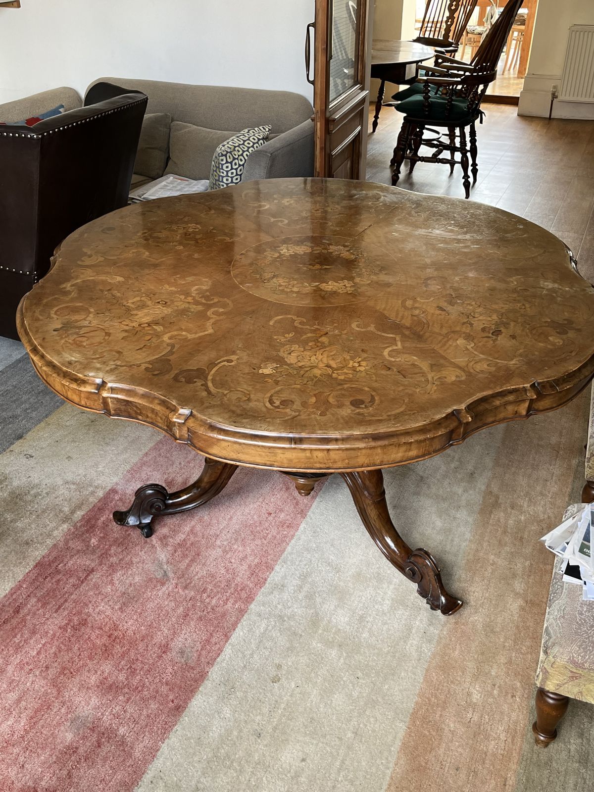 19th Century Victorian Dining Table   Marquetry Throughout, Incredible Detail photo buy