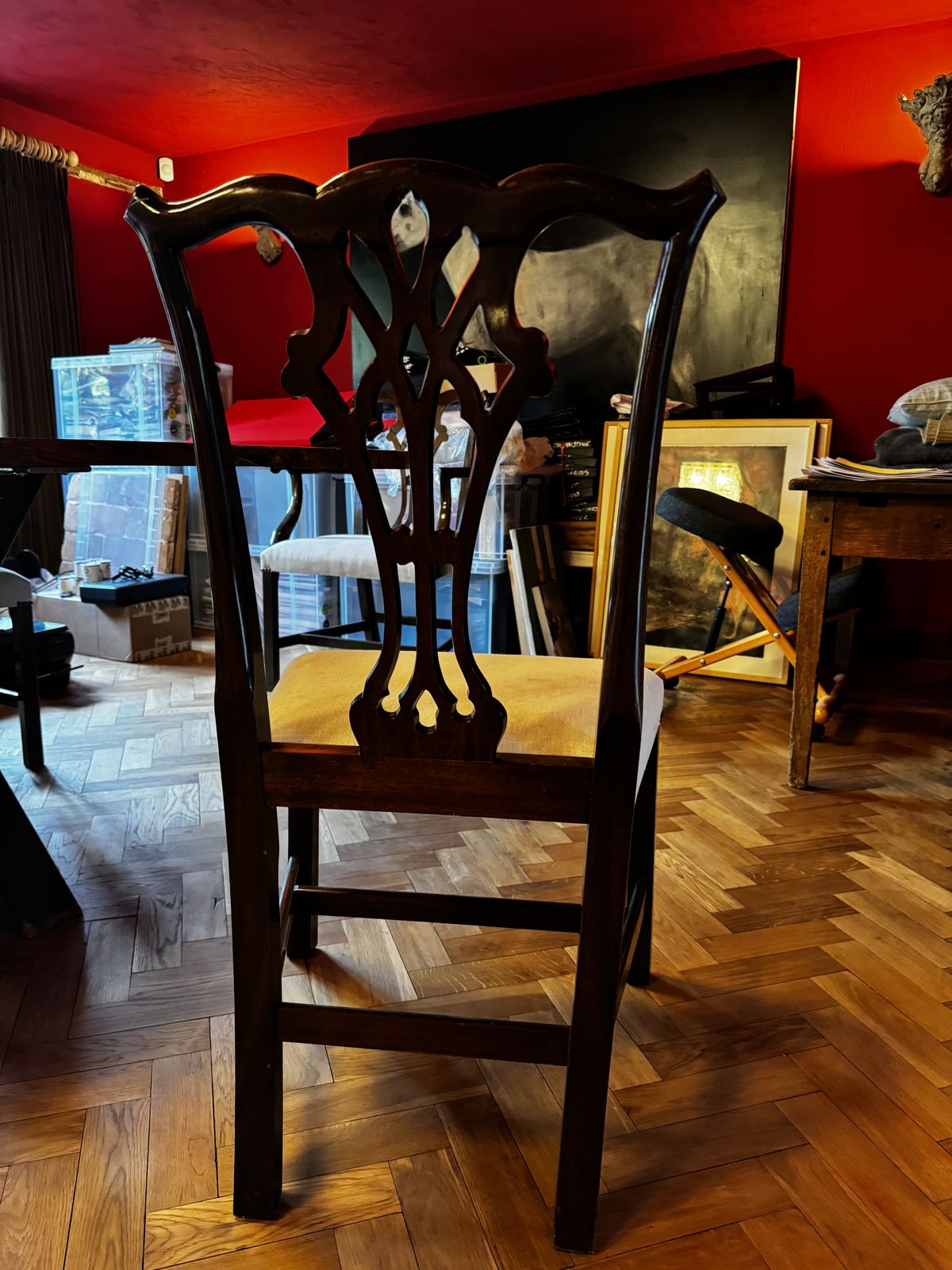 Set Of 10 (8+2) Mahogany Georgian Revival C1920 50 Dining Chairs Ribbon Back photo Furniture