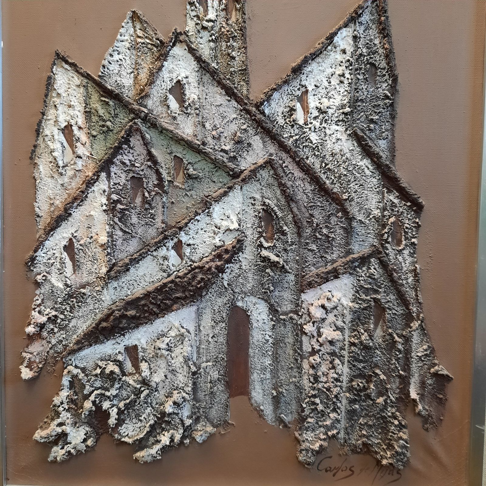 Interlocking Houses 3d By Carlos De Mijas  Mixed Media Painting On Canvas Spanish Artist photo for sale