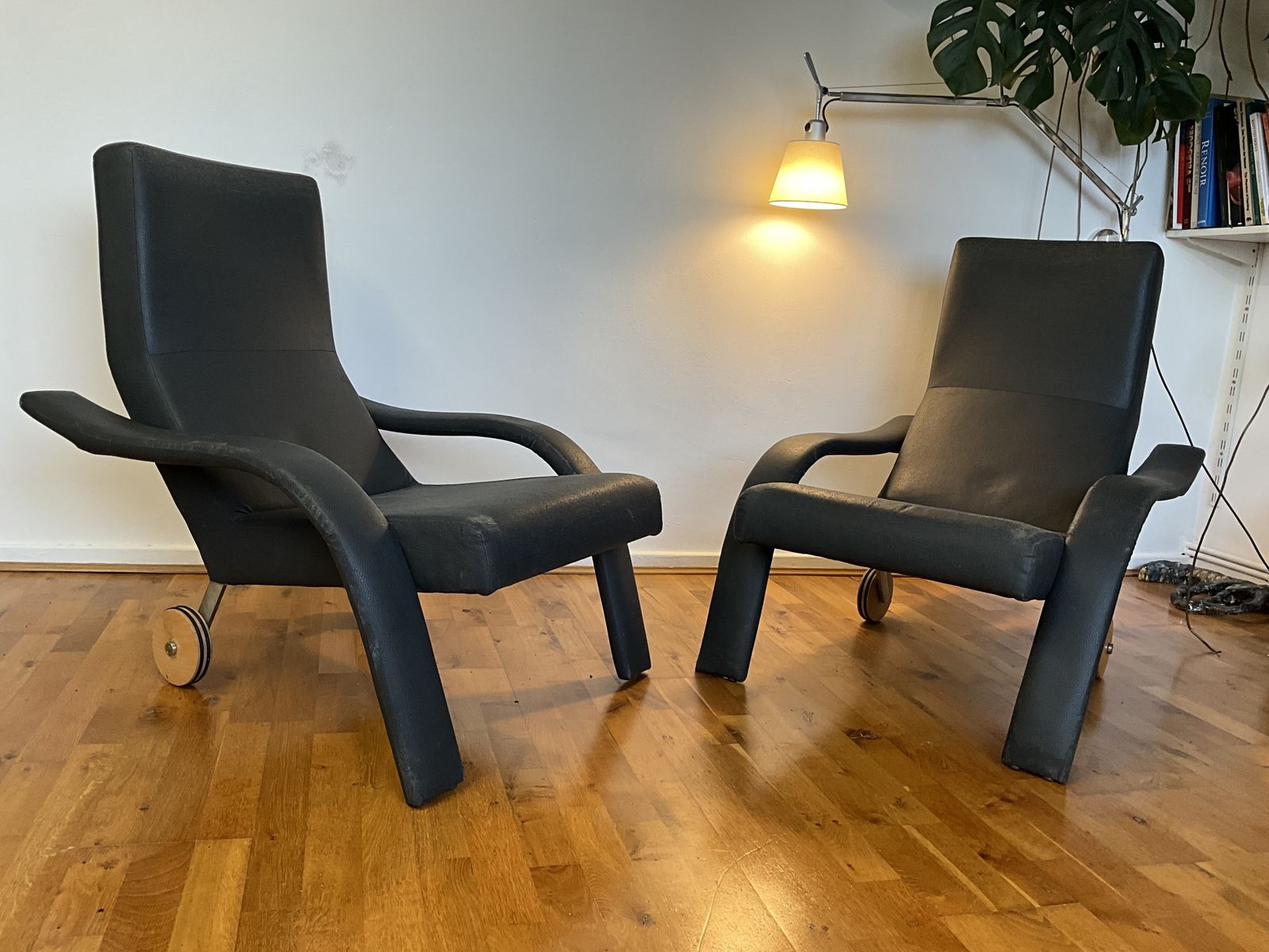 Two Dark Grey, Late 80's, Early 90's Armchairs. Peter Maly Style.