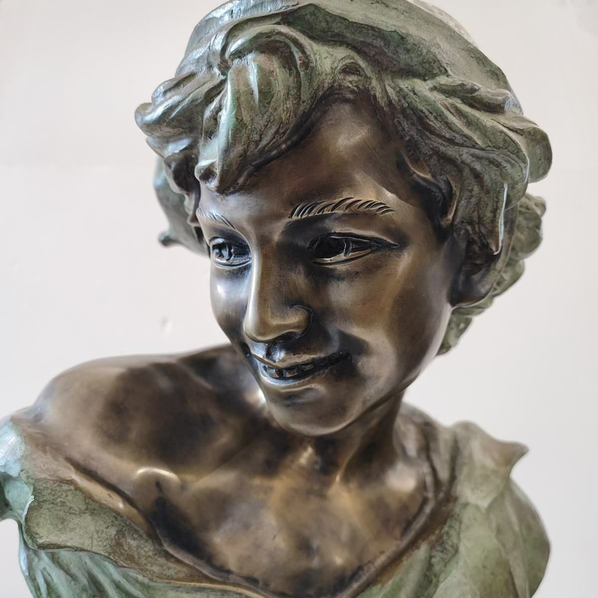 Bronze Sculpture, Anonymous Artist, Face Of A Boy, 1960 photo furniture