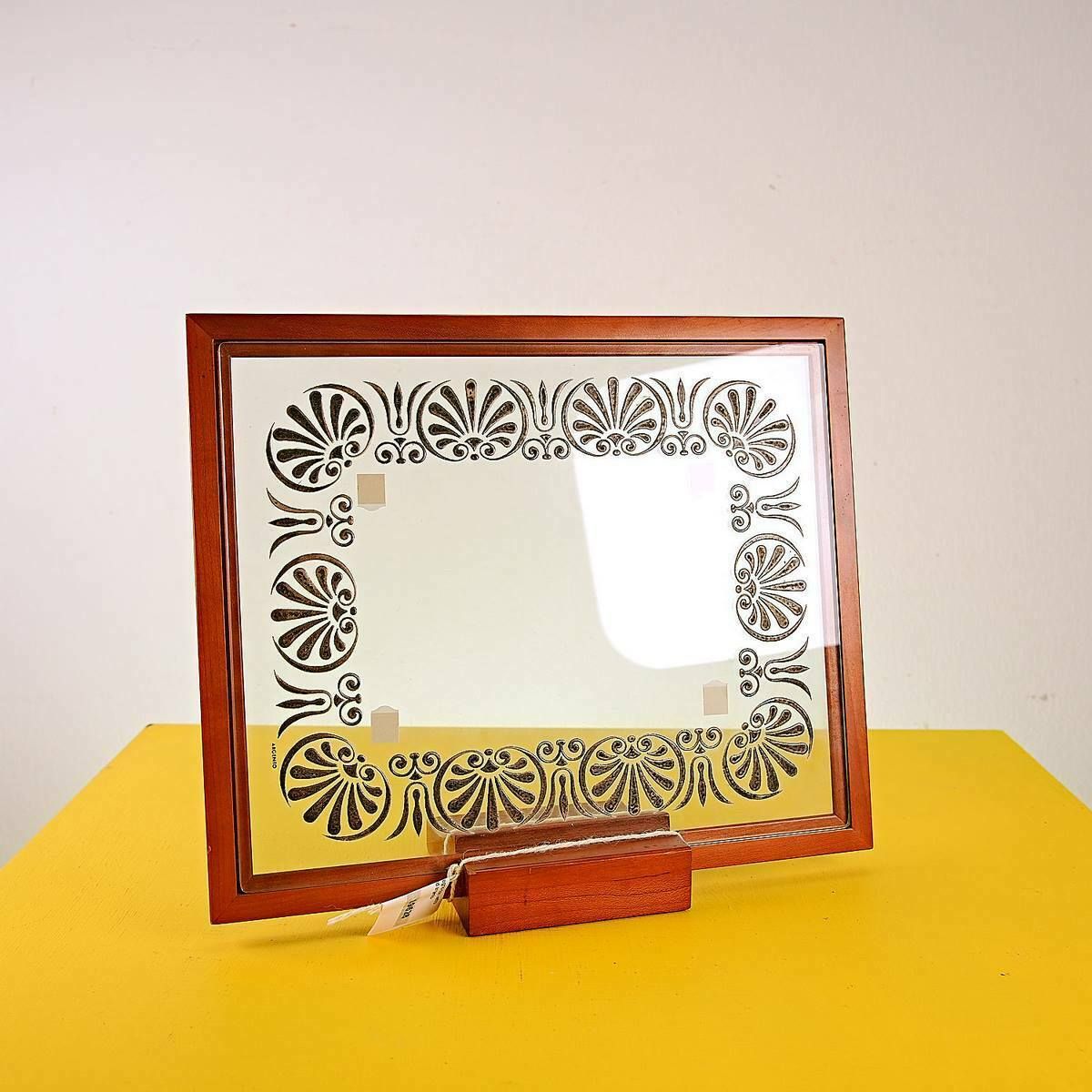 Vintage Houten Lijst Met Zilverfolie Gedecoreerd Glas