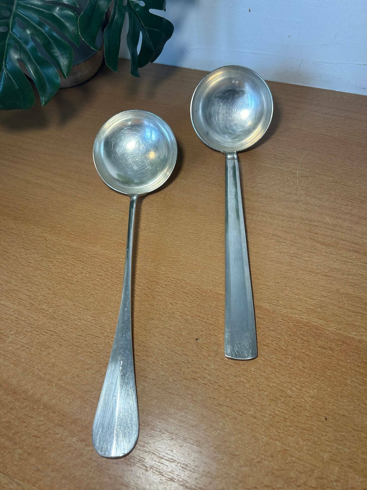 1950 Robust Processing Column Ladle / Set Of 2 Soup Ladles / Silver Decoration / Anique Kitchen Accessories