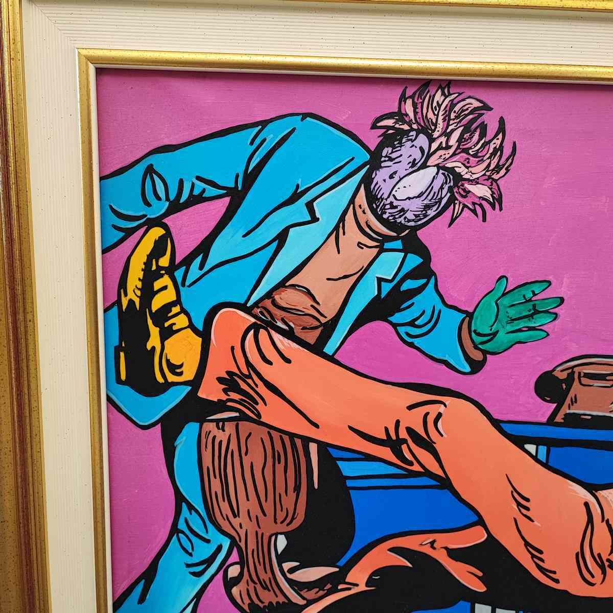 Acrylic Painting On Canvas Max Hamlet, Strugle Of Opponents Year 1986 photo Art