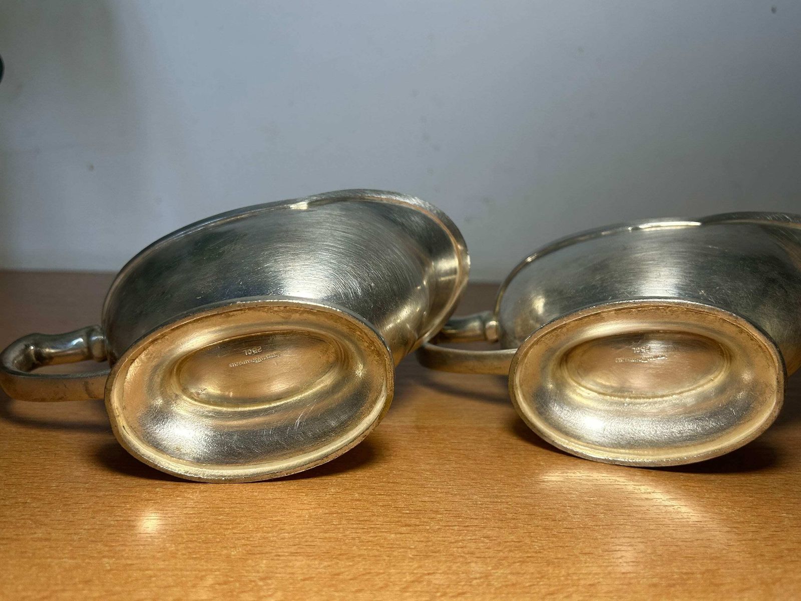 Antique German Sternegg Schaffhausen Gebruder Hepp Exclusiv Silver Plated Creamer Gravy Boat / Set Of 2 photo vintage