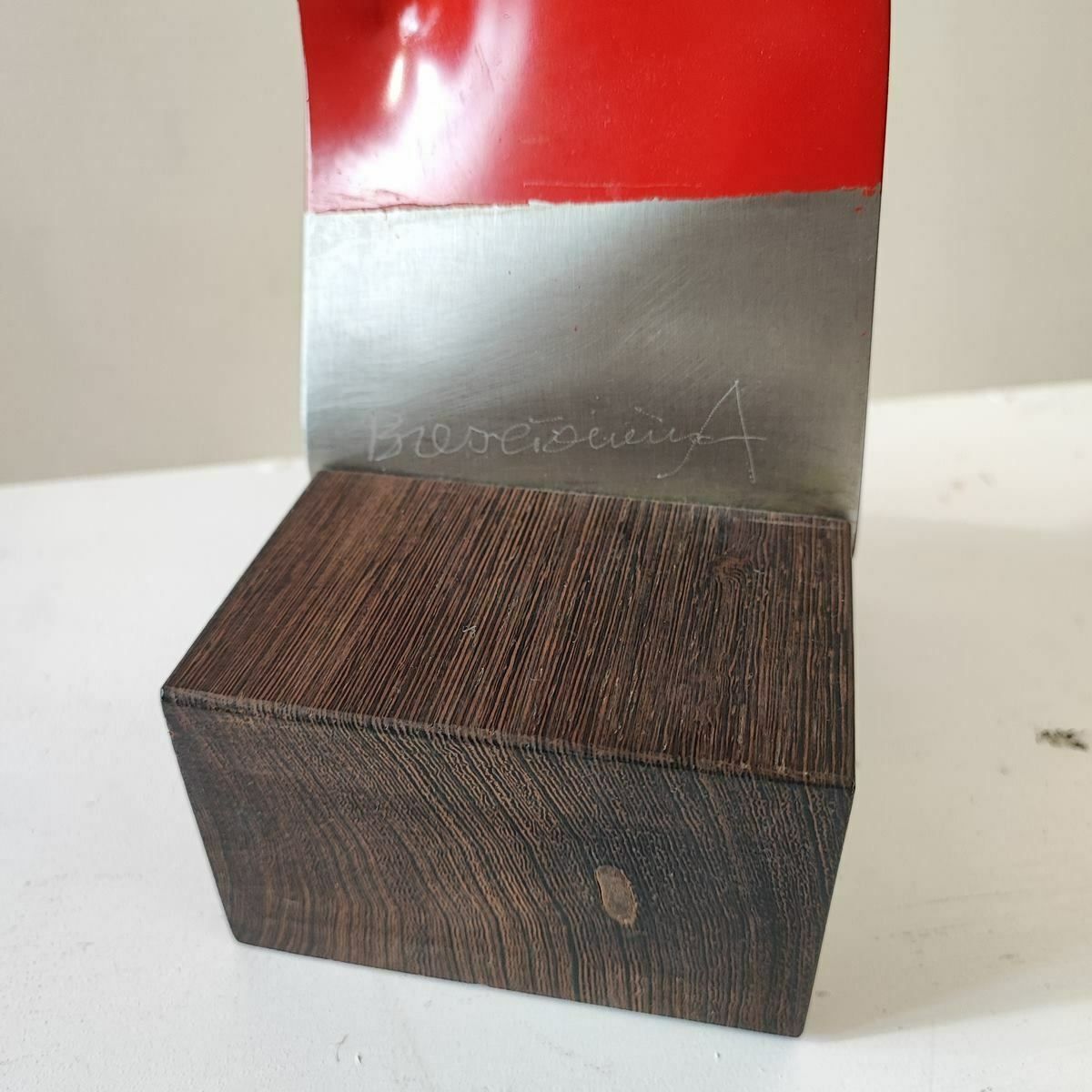 Steel Sculpture With Wooden Base By Angelo Brescianini photo vinterior