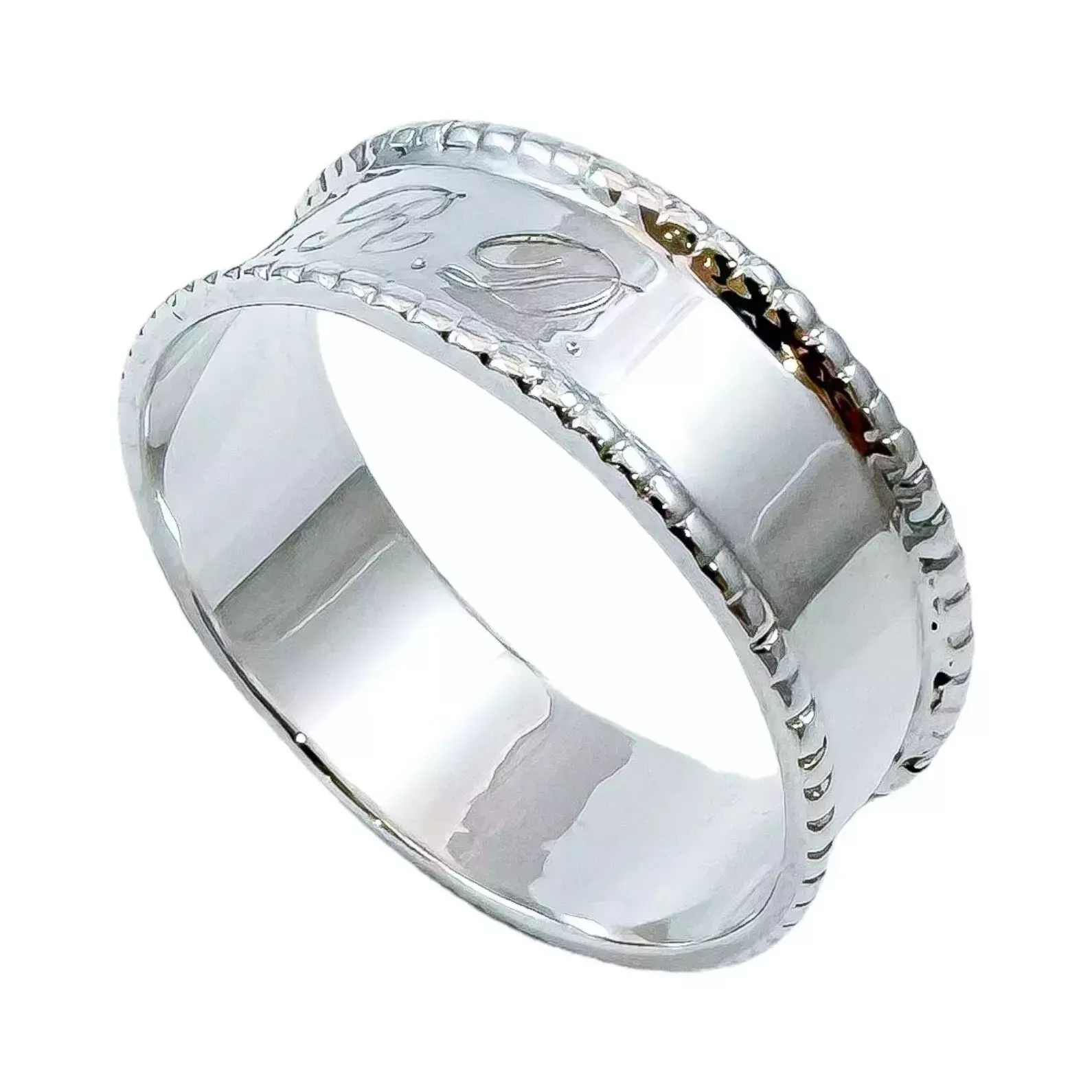 Vintage Classic Design Boxed Sterling Silver Napkin Ring With Beaded Border photo for sale