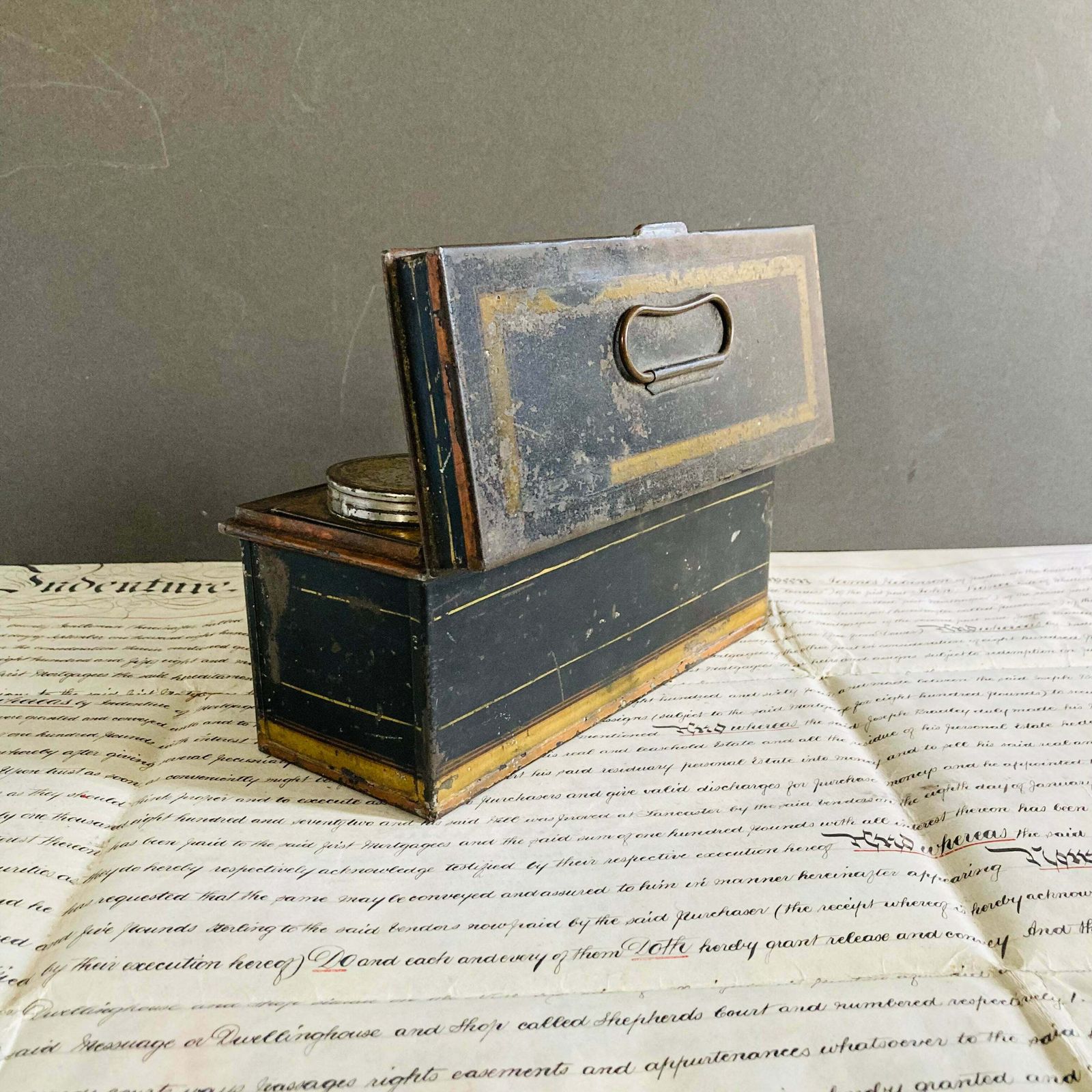 Antique Traveling Tin Tea Caddy photo vintage