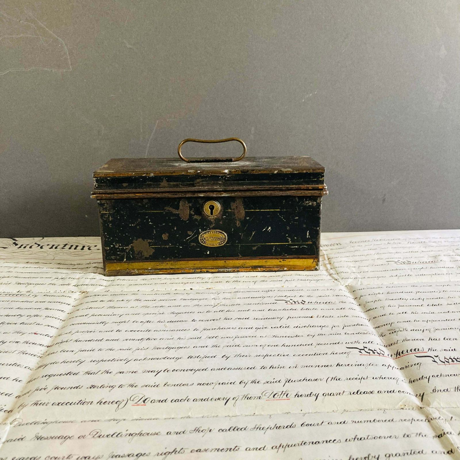photo for sale Antique Traveling Tin Tea Caddy