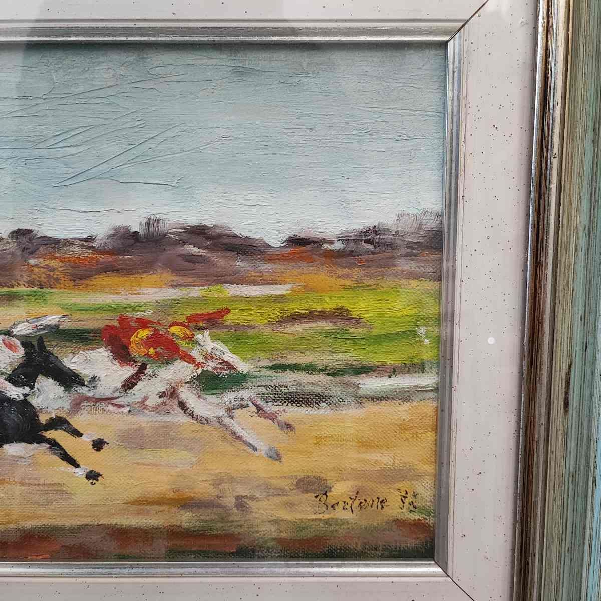 Oil Painting On Canvas By Antonio Bertone, Spring Race 1979 photo Art