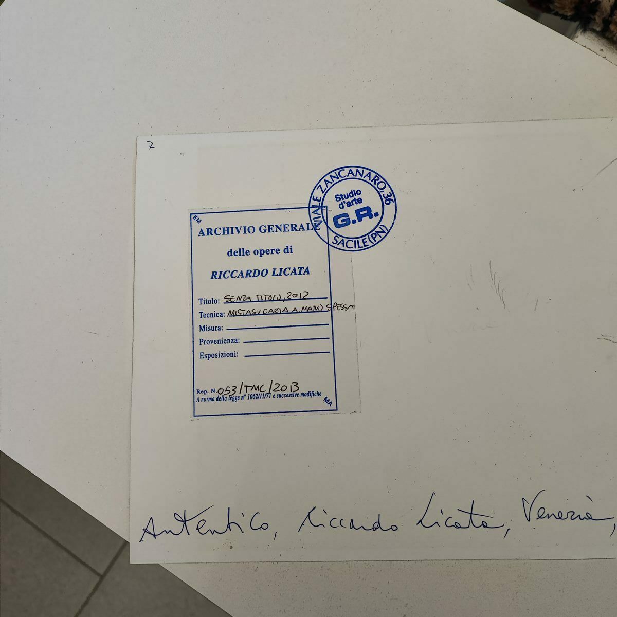 photo for sale Work By Riccardo Licata Mixed Media On Cardboard 2012