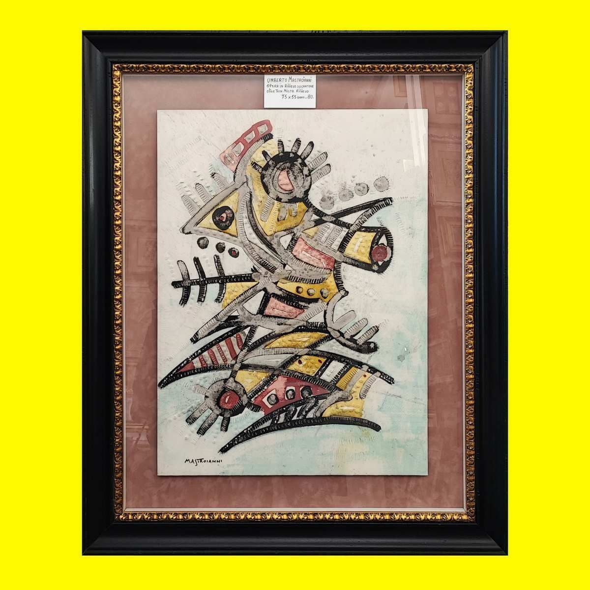 Composition Painting On Cardboard In Relief By Umberto Mastroianni, 1980