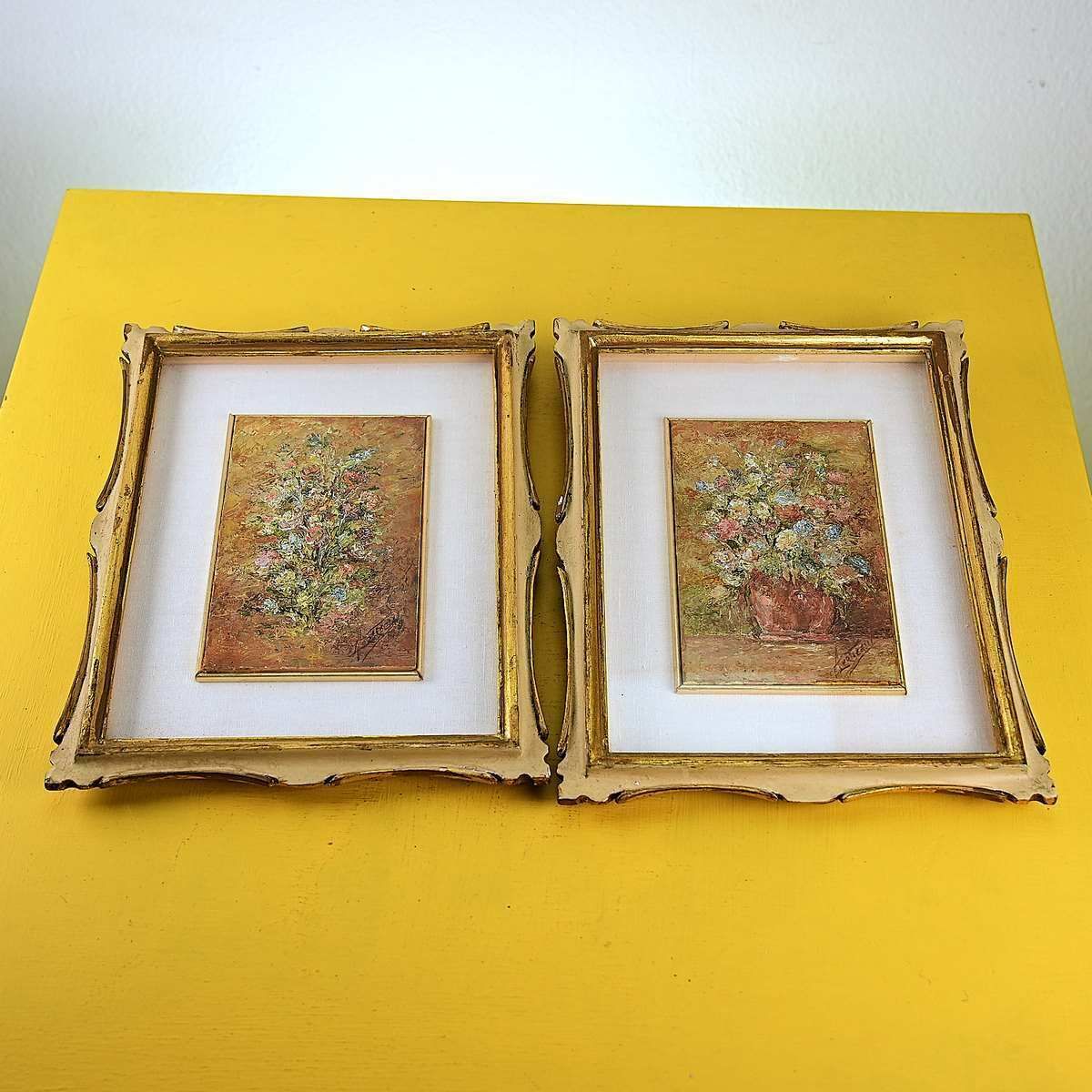 Pair Of 1960s Oil Paintings On Canvas, Flowers