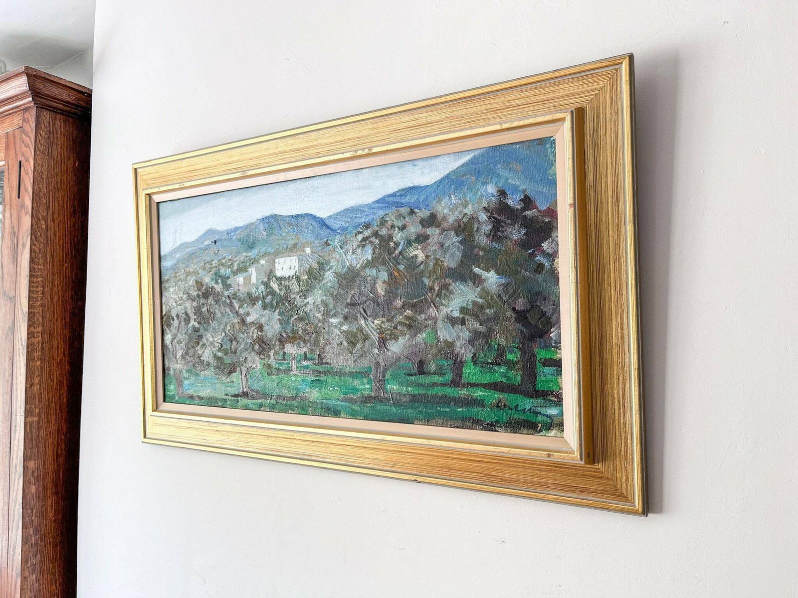 Mediterranean Orchard, Swedish Oil On Canvas, Signed Bertil Wahlberg photo furniture