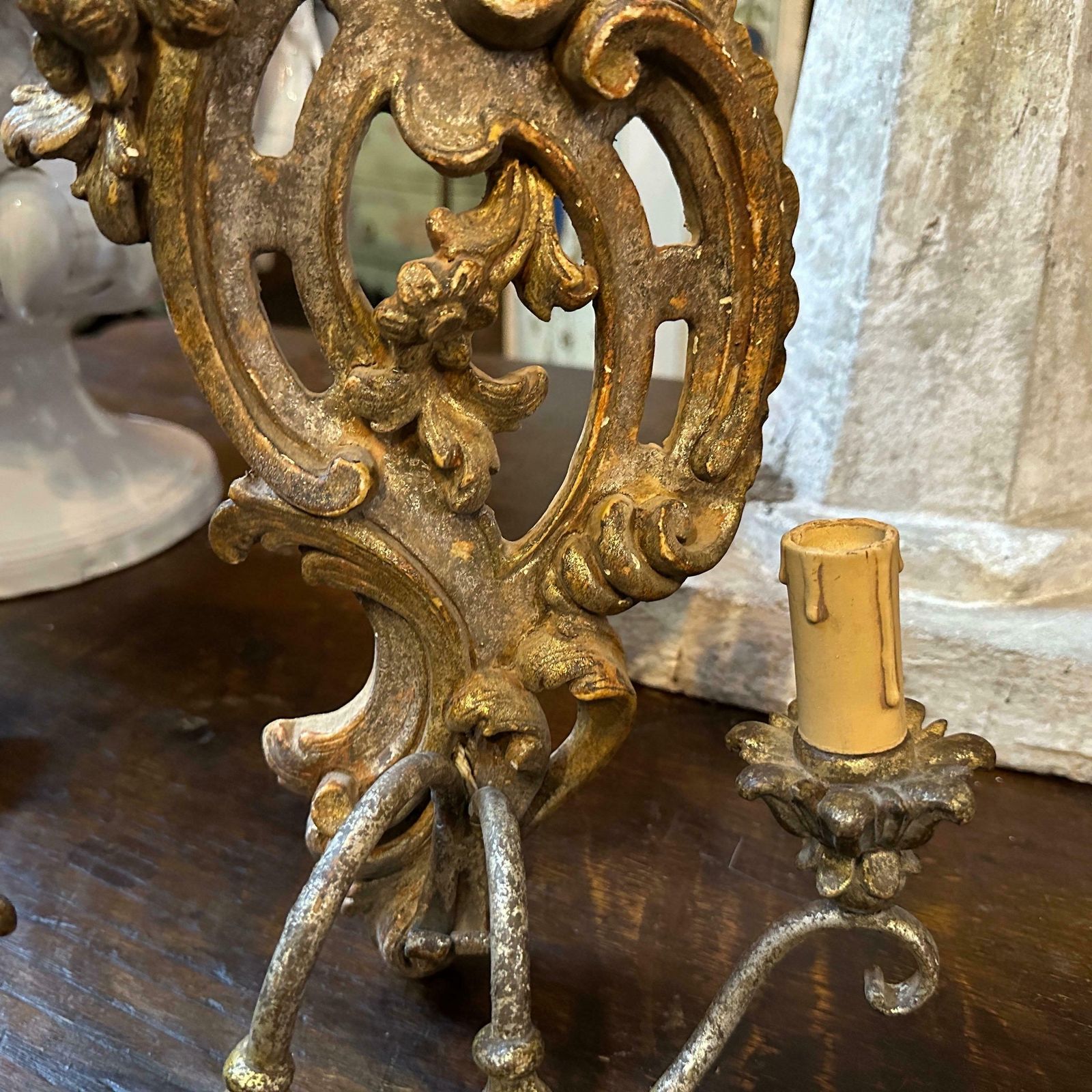 1900s Baroque Hand Carved Lacquered Wood And Iron Italian Wall Sconces photo furniture