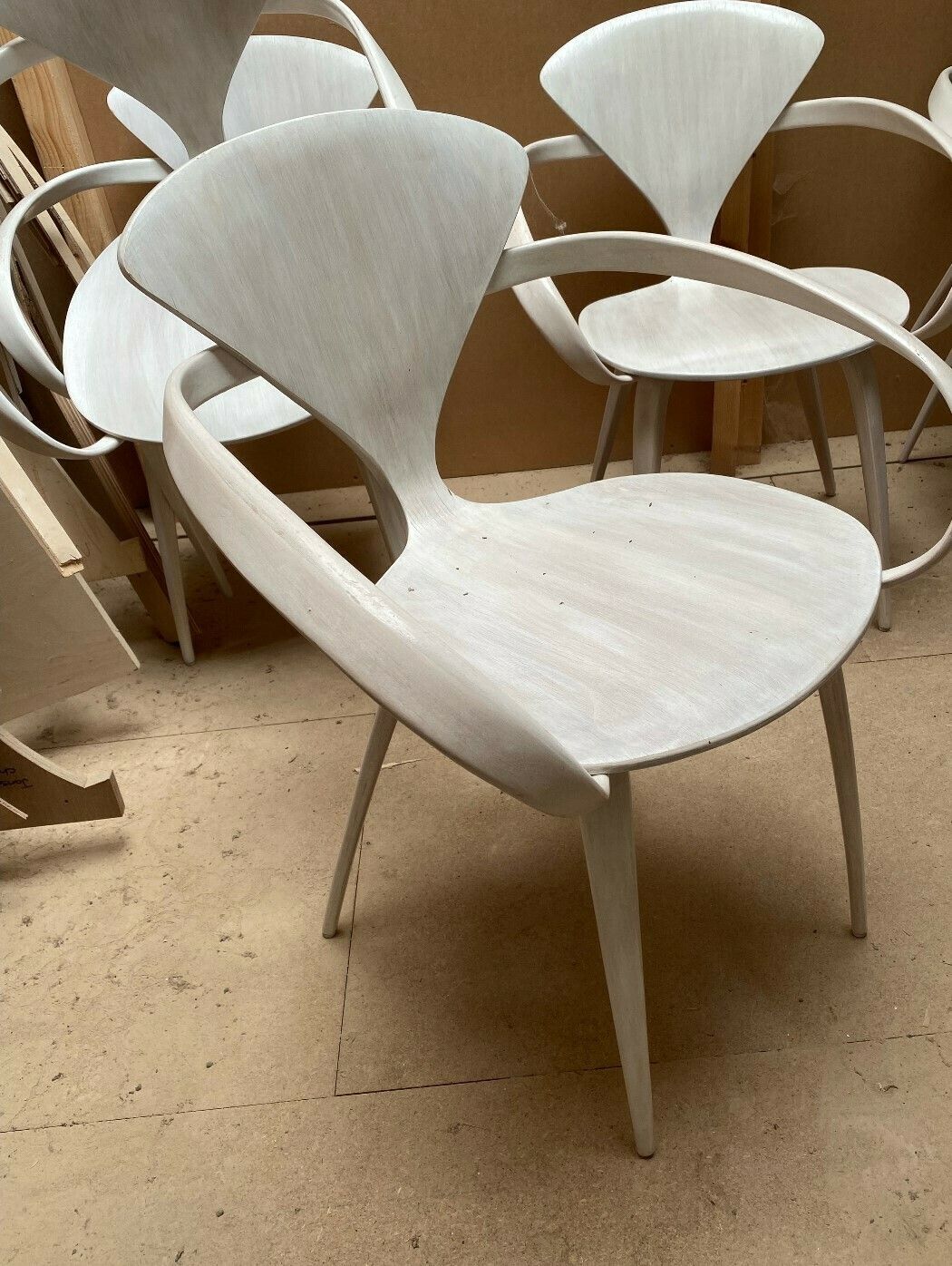 Set Of 6 Original Norman Cherner Pretzel Chairs White Light Wood photo furniture