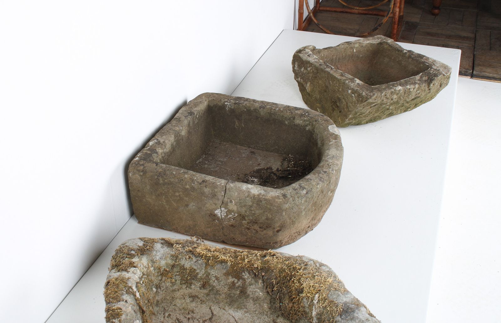 Small D Shape Carved Stone Weathered Sandstone Planter | Bonsai Pot photo Garden Decor