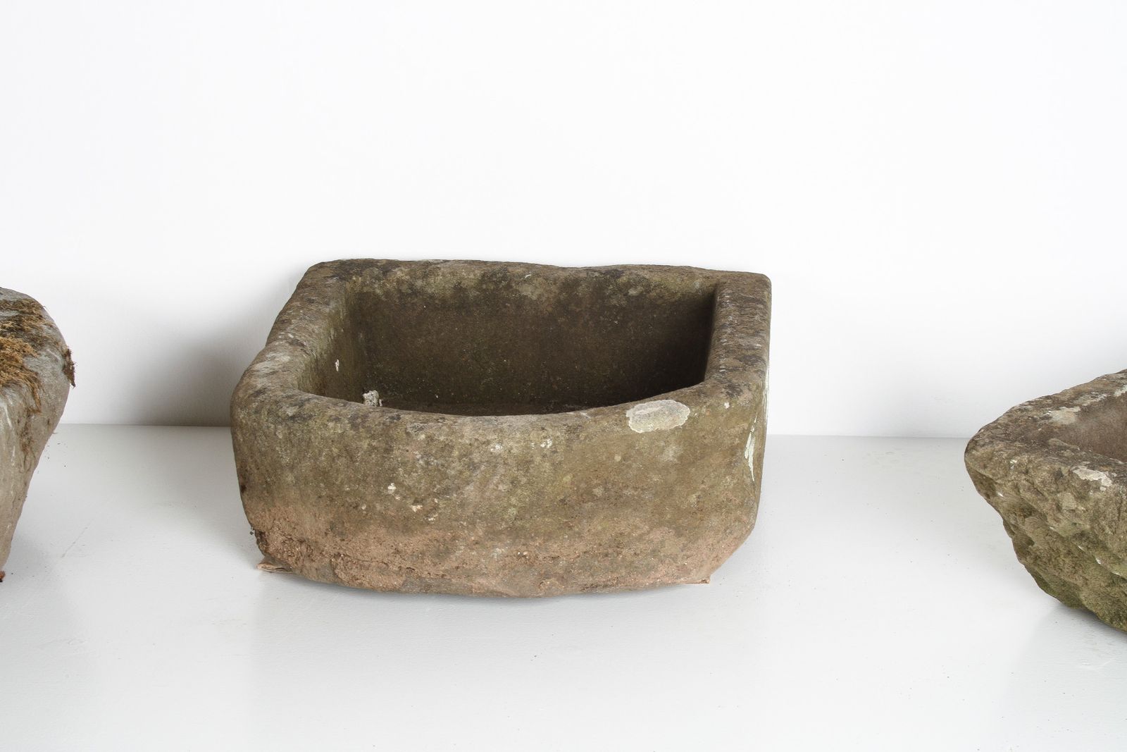 Small D Shape Carved Stone Weathered Sandstone Planter | Bonsai Pot photo vinterior