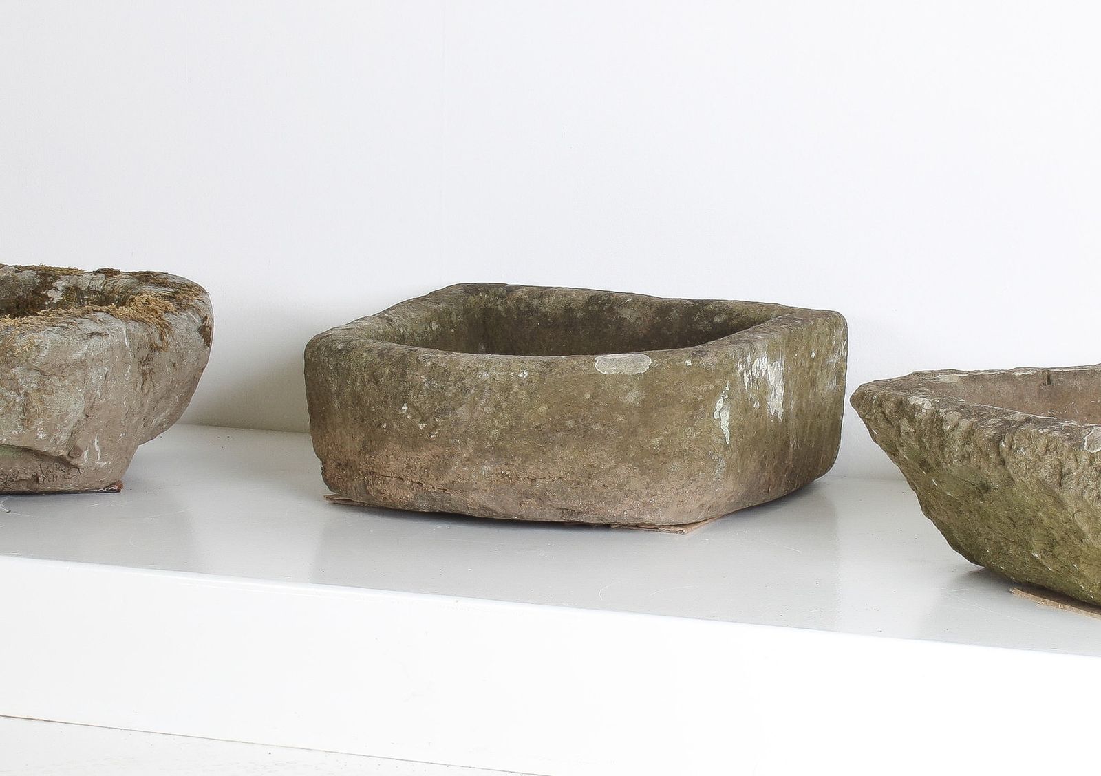 photo vintage Small D Shape Carved Stone Weathered Sandstone Planter | Bonsai Pot