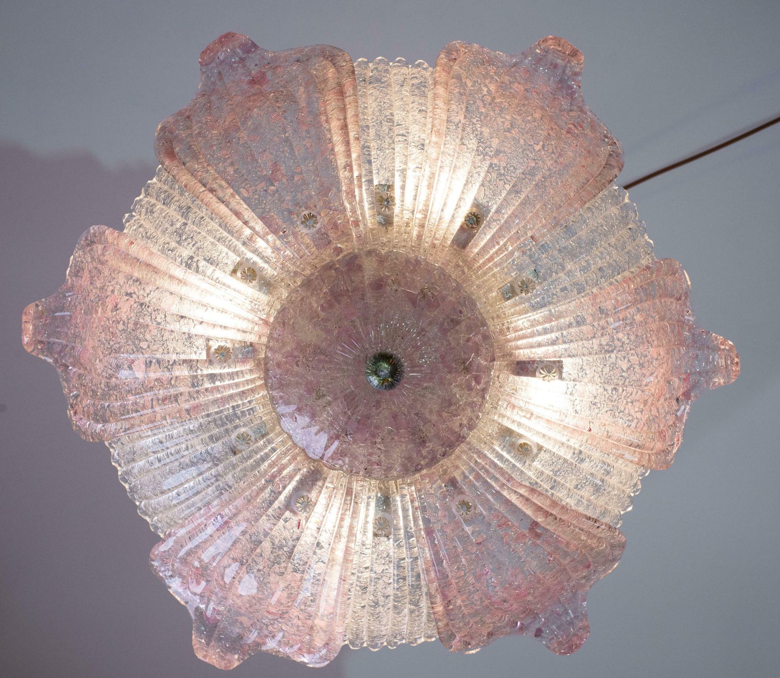 Fascinating Vintage Murano Glass Ceiling Lamp Pink photo for sale