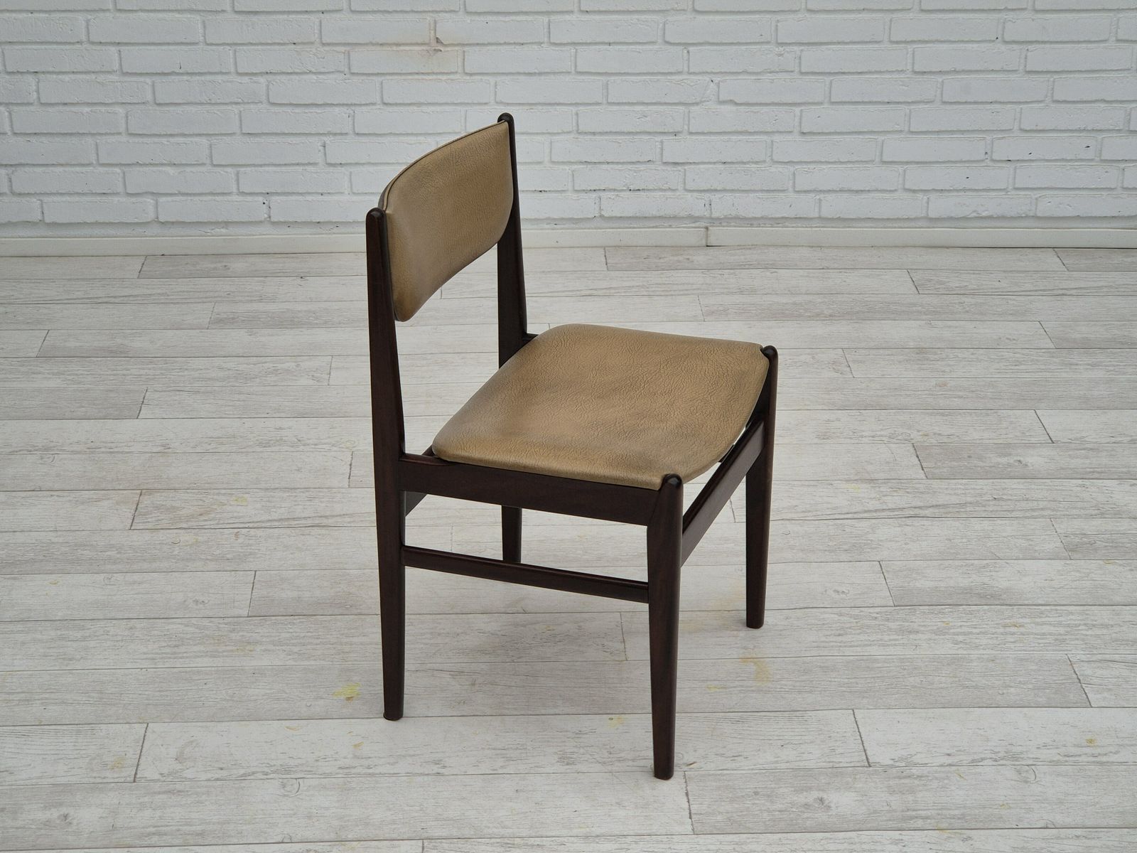 1970s, Set Of 5 Danish Dinning Chairs, Original Condition, Teak Wood, Leather. photo 1270.0