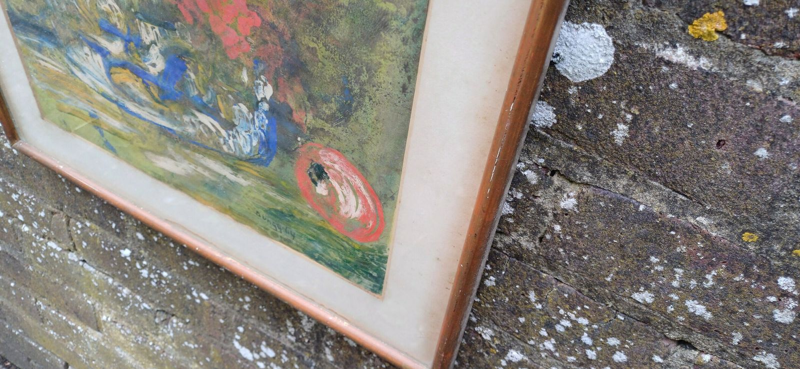 photo furniture Retro Authentic Abstract Still Life, Oil Painting, By Bungy 1964   Glazed Wooden Frame, Ready To Hang