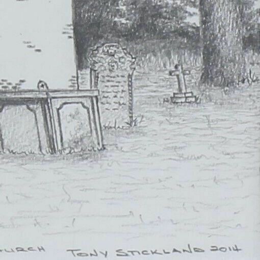 Pencil Sketch Titled St. Mary's Marling Ford Church By Tony Stickland photo for sale