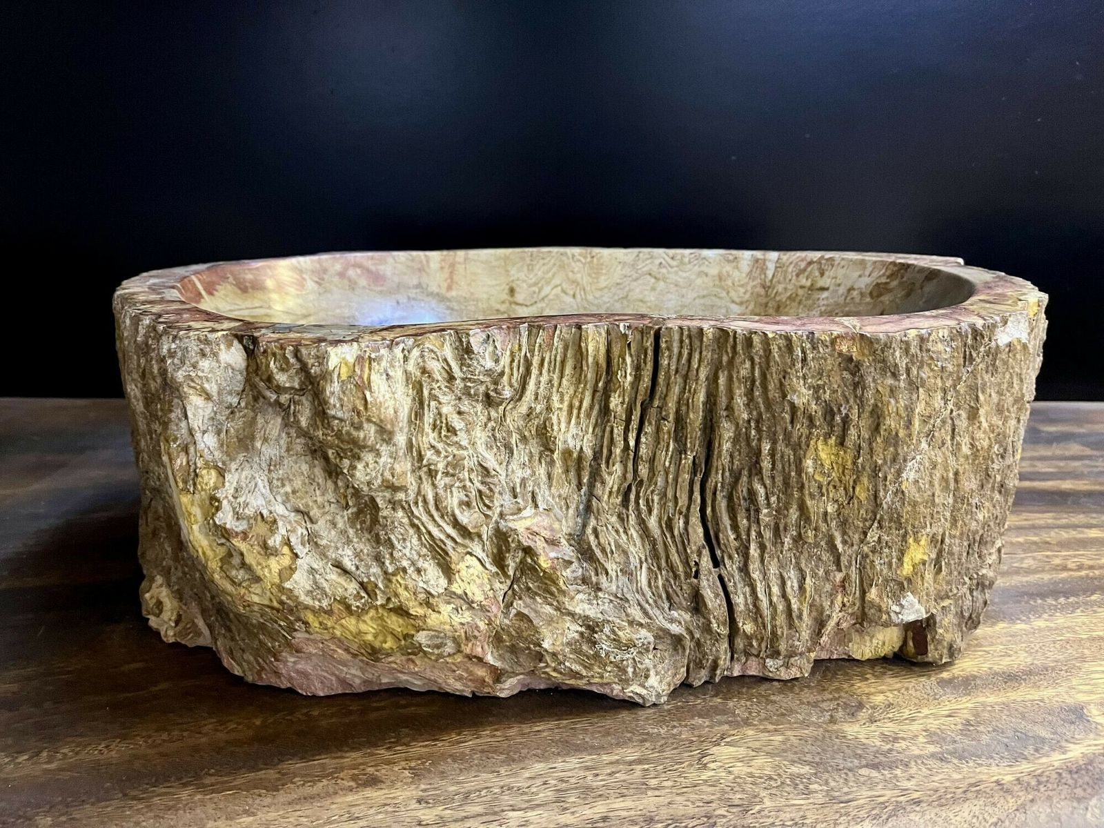 Contemporary Petrified Wood Sink In Beige/ Brown/ Yellow And Pink Tones, 2024 photo furniture