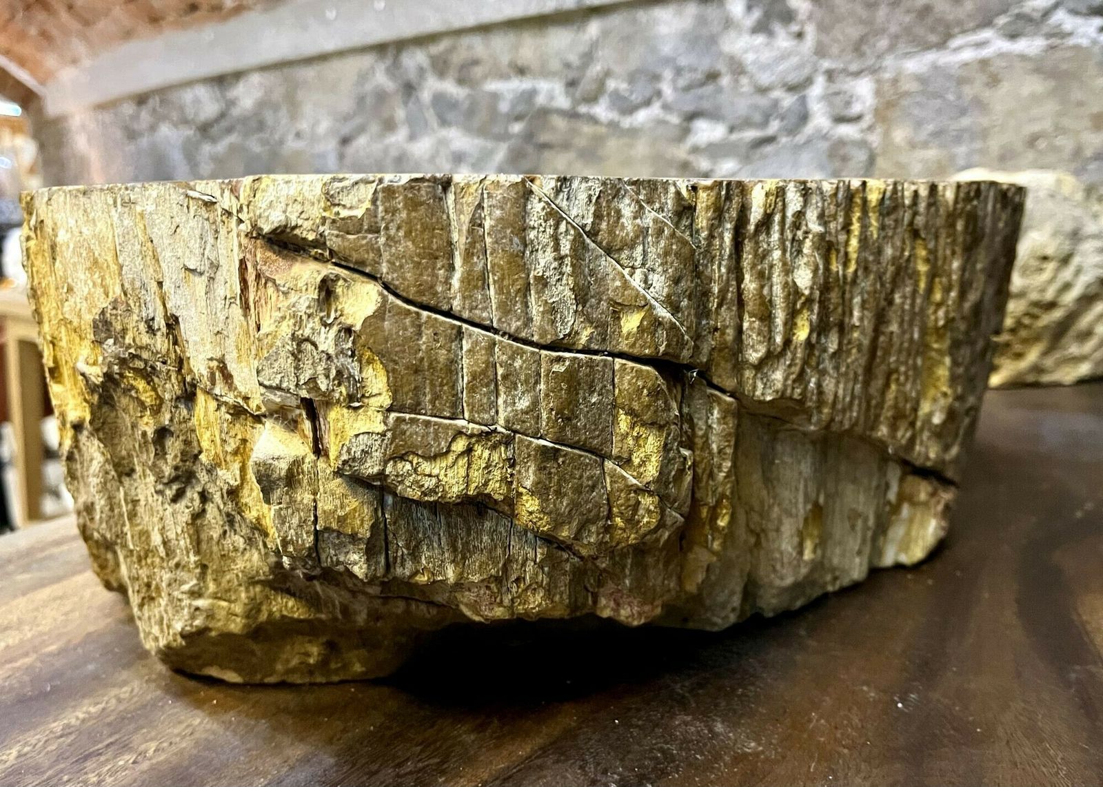 Contemporary Petrified Wood Sink In Beige/ Brown/ Yellow And Pink Tones, 2024 photo vinterior