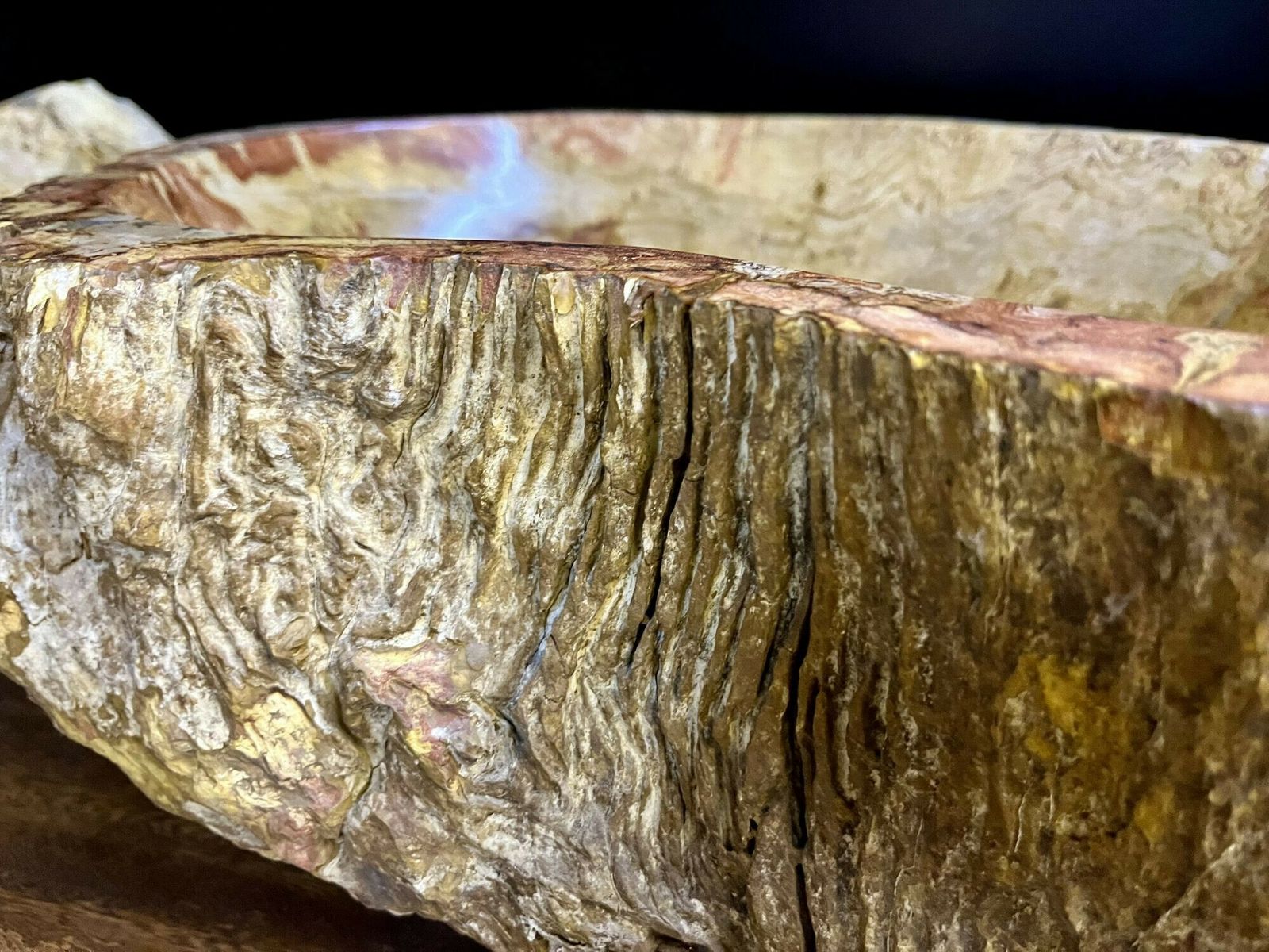 Contemporary Petrified Wood Sink In Beige/ Brown/ Yellow And Pink Tones, 2024 photo buy