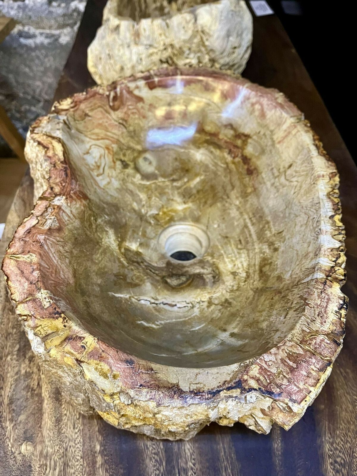 2180.0 Contemporary Petrified Wood Sink In Beige/ Brown/ Yellow And Pink Tones, 2024 photo