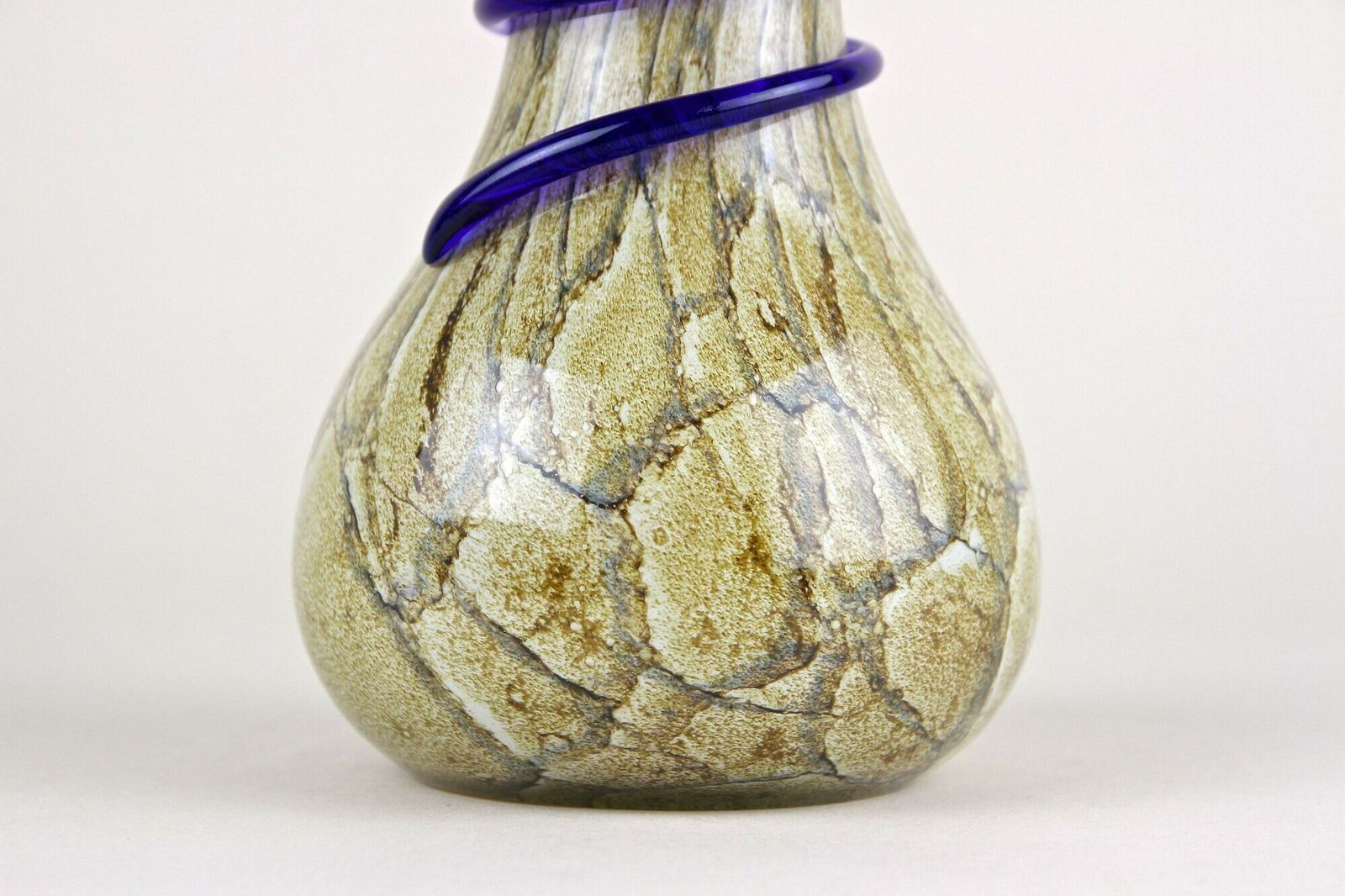 Mid Century Modern Murano Glass Vase With Blue Glass Thread, Italy Ca. 1970s photo for sale