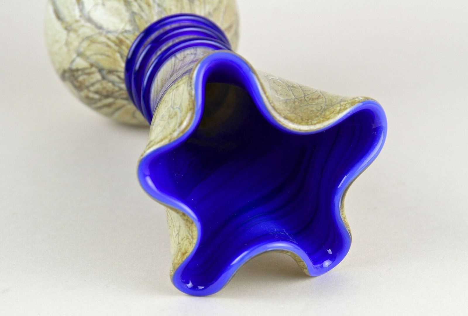 photo buy Mid Century Modern Murano Glass Vase With Blue Glass Thread, Italy Ca. 1970s