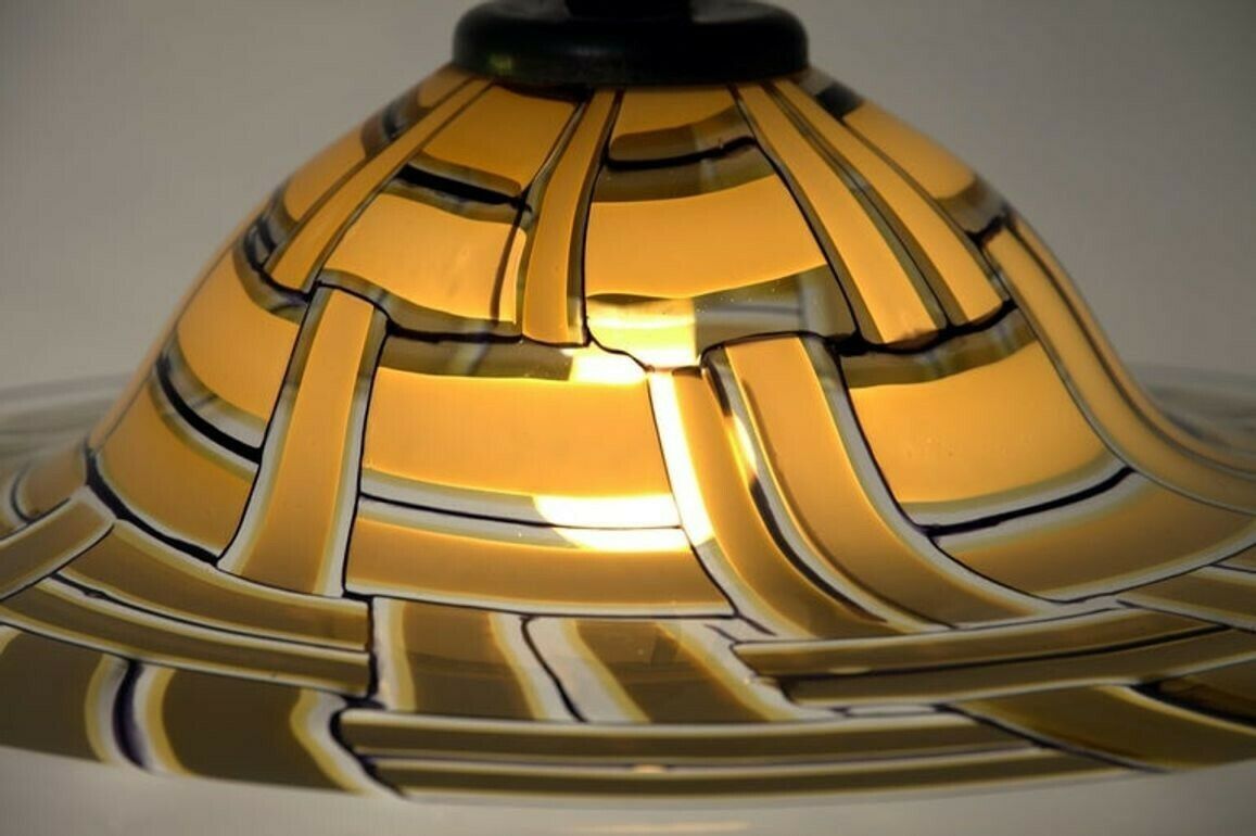 Barovier & Toso Large Tessere Ambra Suspension Clear Incalmo Black Bead Murano photo Lighting