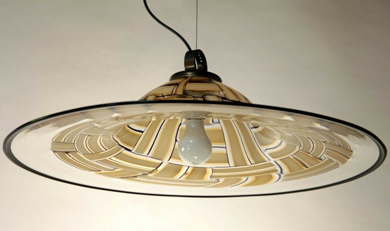 Barovier & Toso Large Tessere Ambra Suspension Clear Incalmo Black Bead Murano photo 2800.0