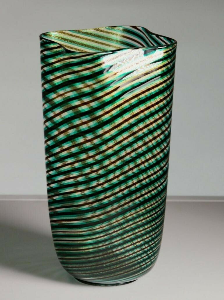 Home Decor Murano Glass Mezza Filgrana, Green Amethyst Clear With Gold Leaf, Cenedese Attr photo