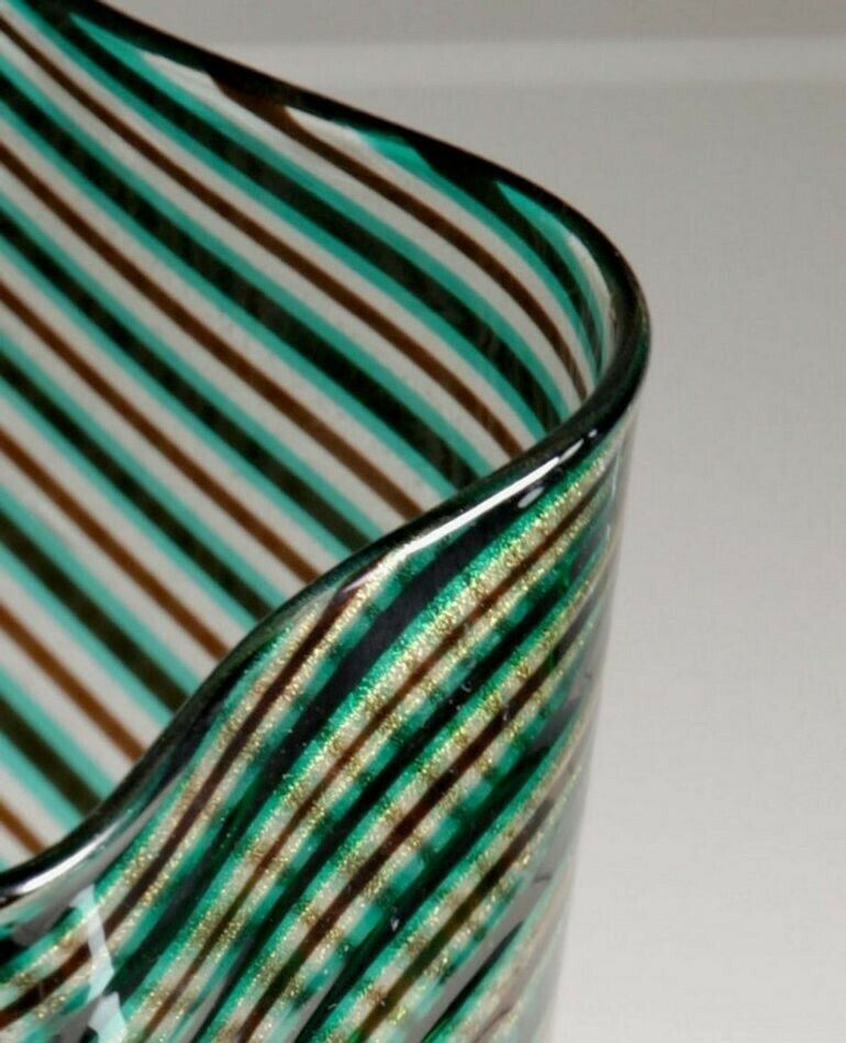 2400.0 Murano Glass Mezza Filgrana, Green Amethyst Clear With Gold Leaf, Cenedese Attr photo