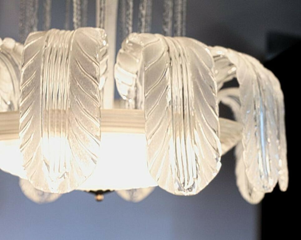 Imposing Rare Barovier Fountain Chandelier, White Puligoso, 1930s, Murano Deco photo vintage