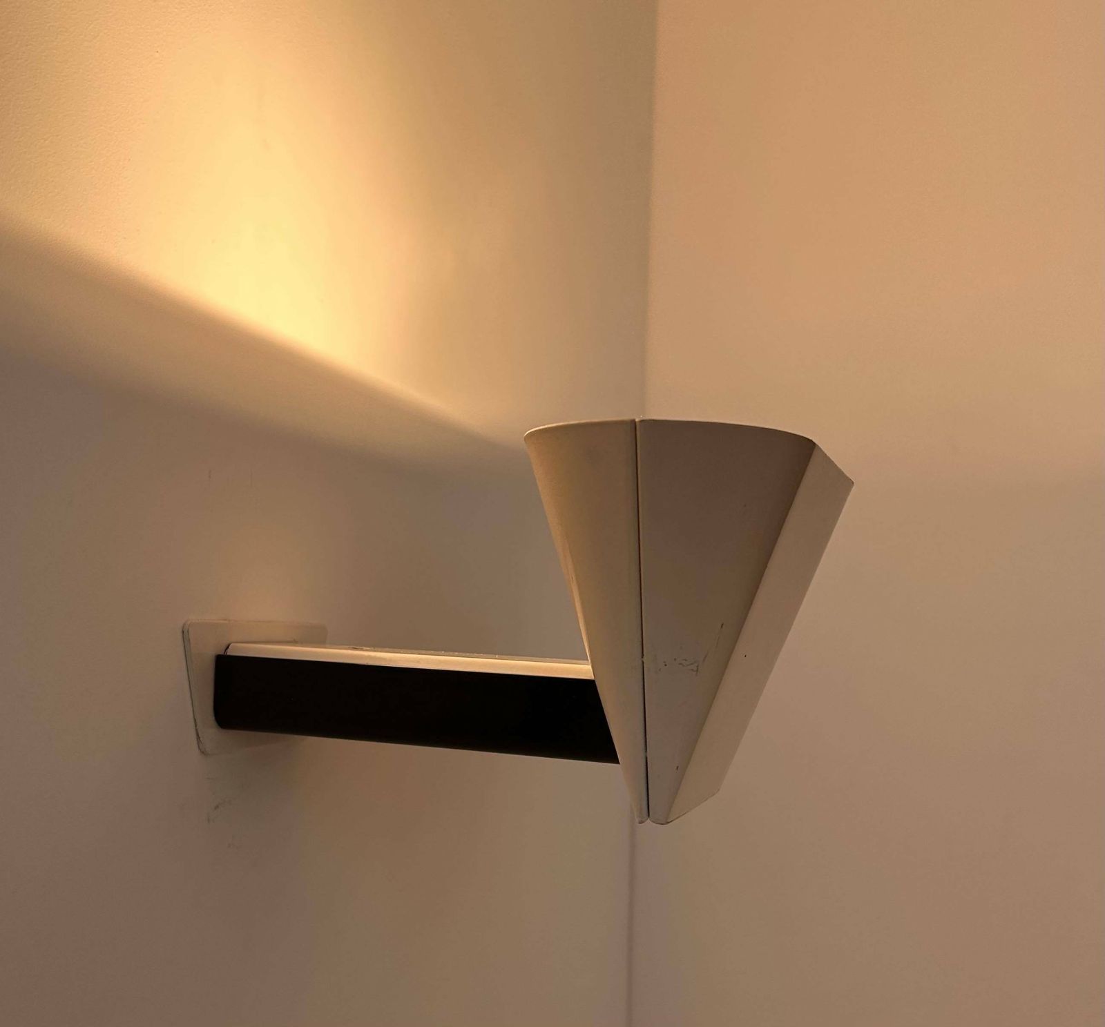 Vintage Modernist Wall Lamp, Cream And Black Lacquered Metal, Italy 1970s photo Lighting