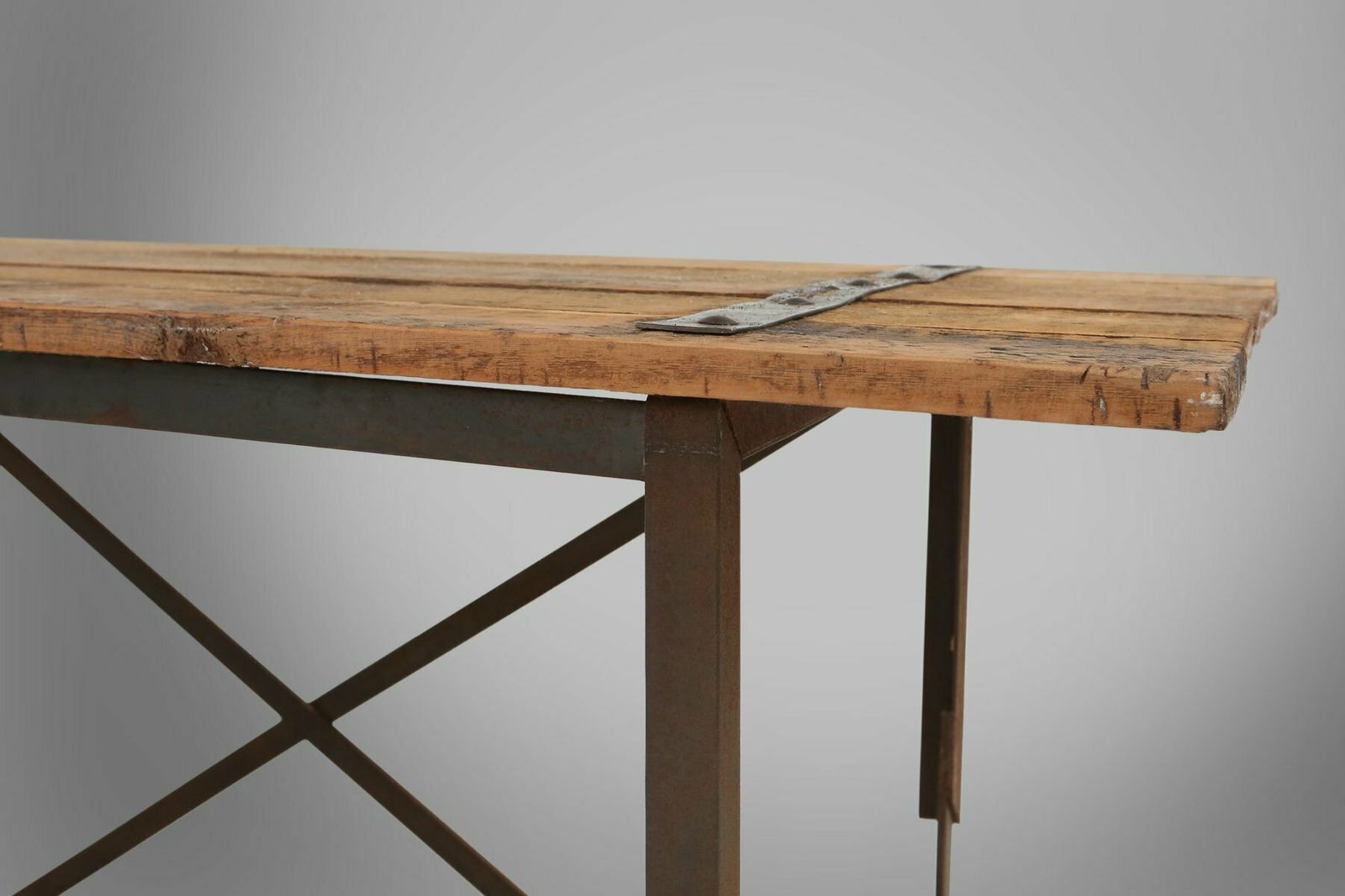 Industrial Side Table With Metal Frame And Wooden Top And Removable Platform, Belgium, 1920s photo Furniture